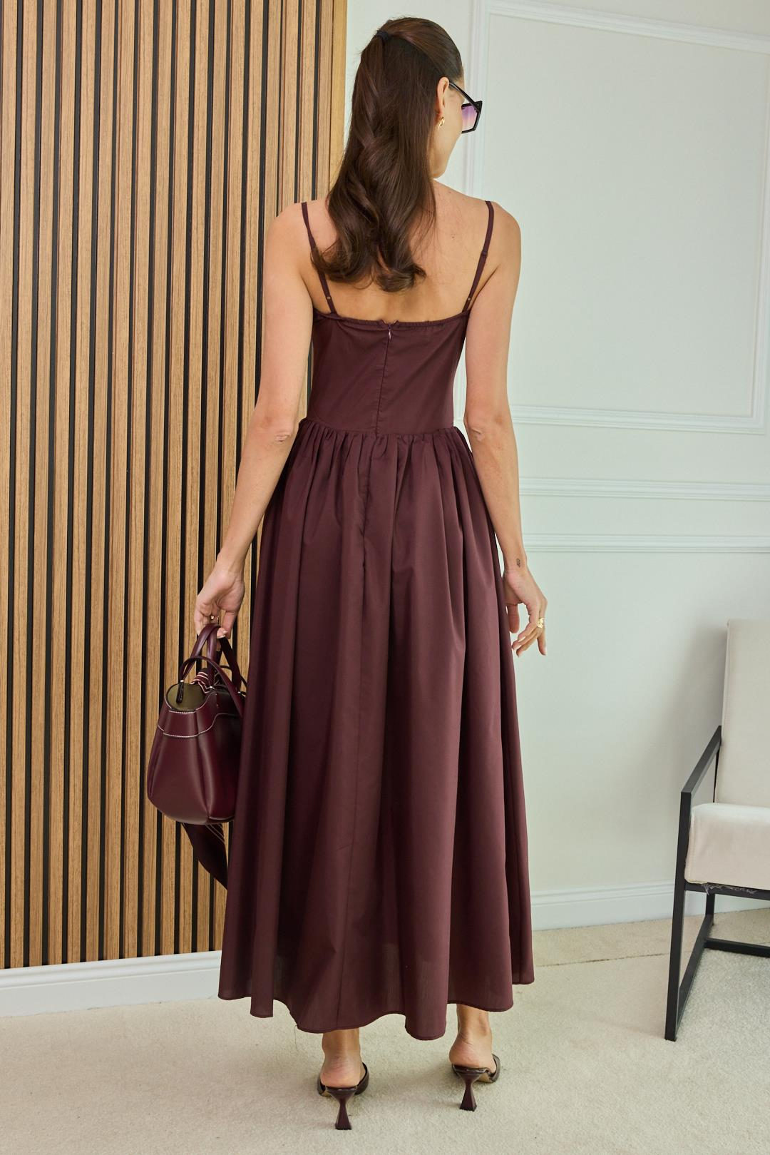 Poplin Askılı Elbise - MÜRDÜM