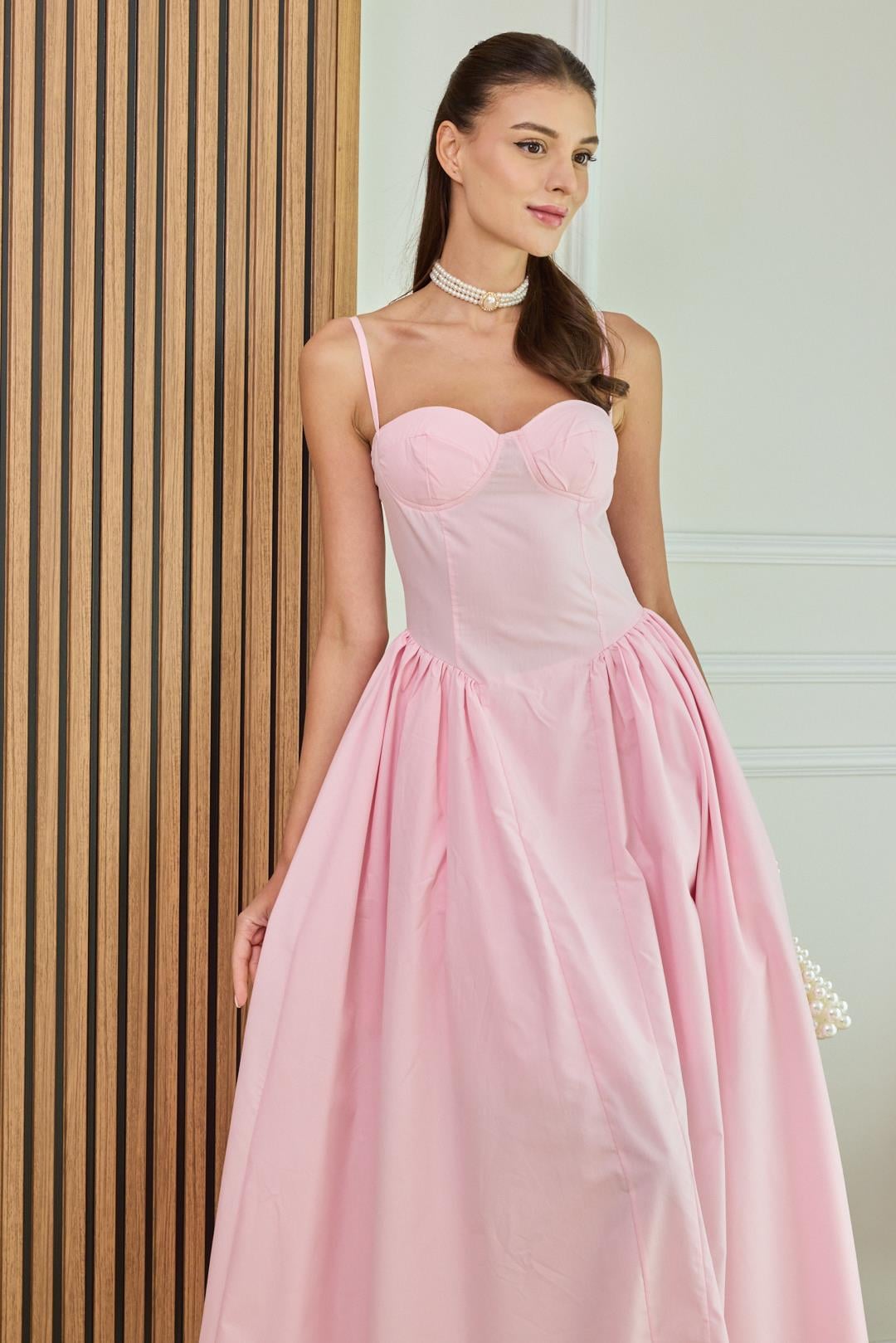 Poplin Askılı Elbise - PEMBE