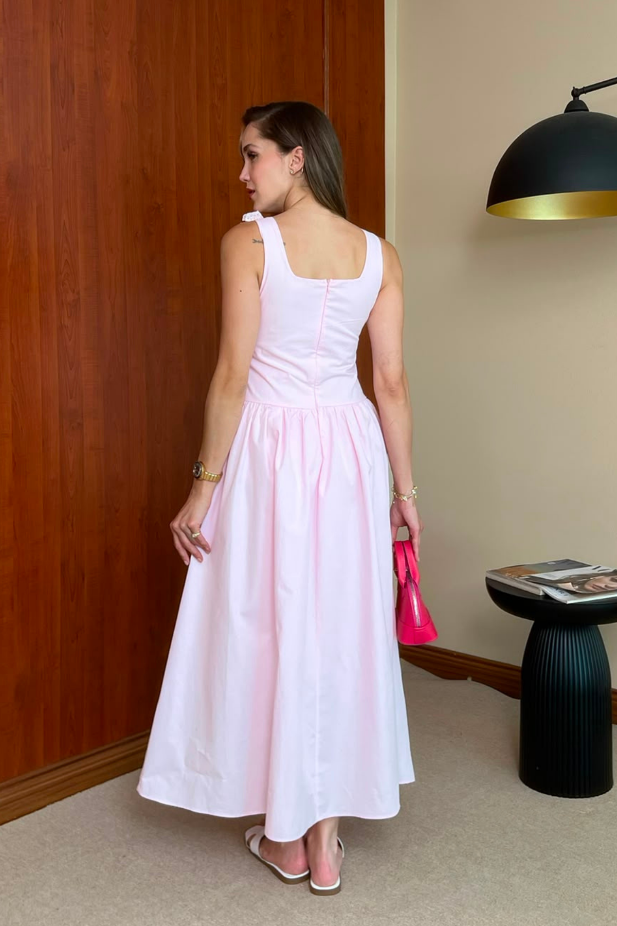 Poplin Kloş Elbise - PEMBE