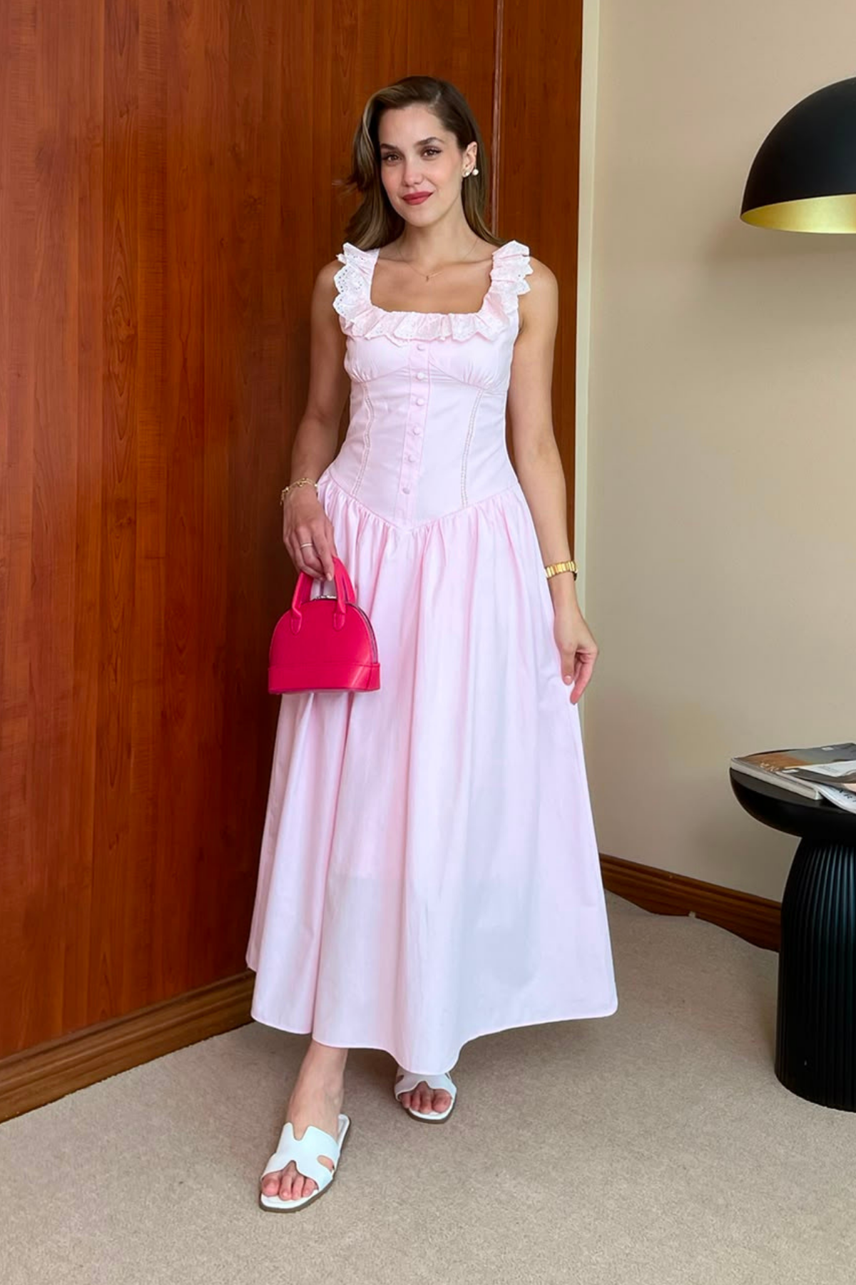 Poplin Kloş Elbise - PEMBE