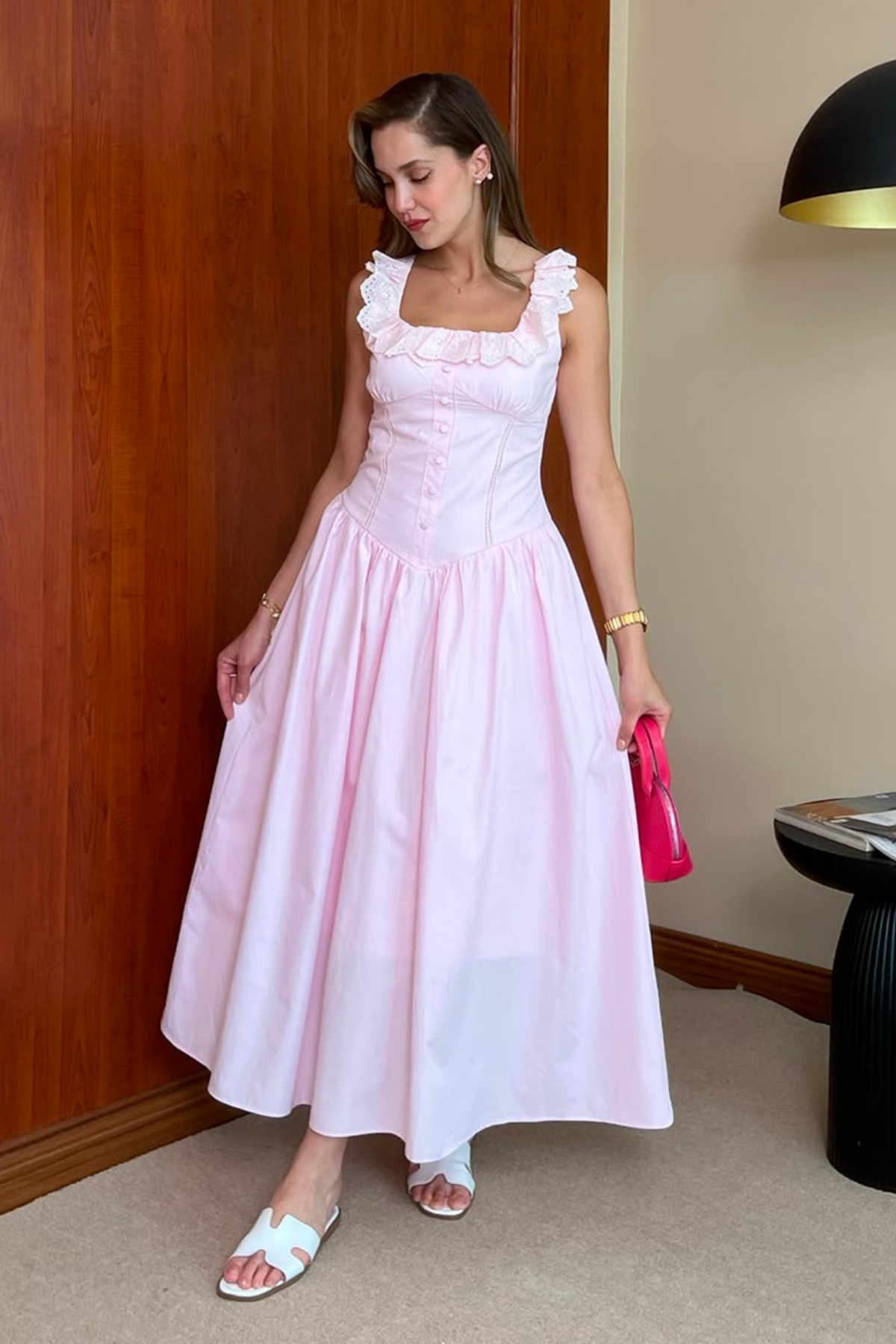 Poplin Kloş Elbise - PEMBE