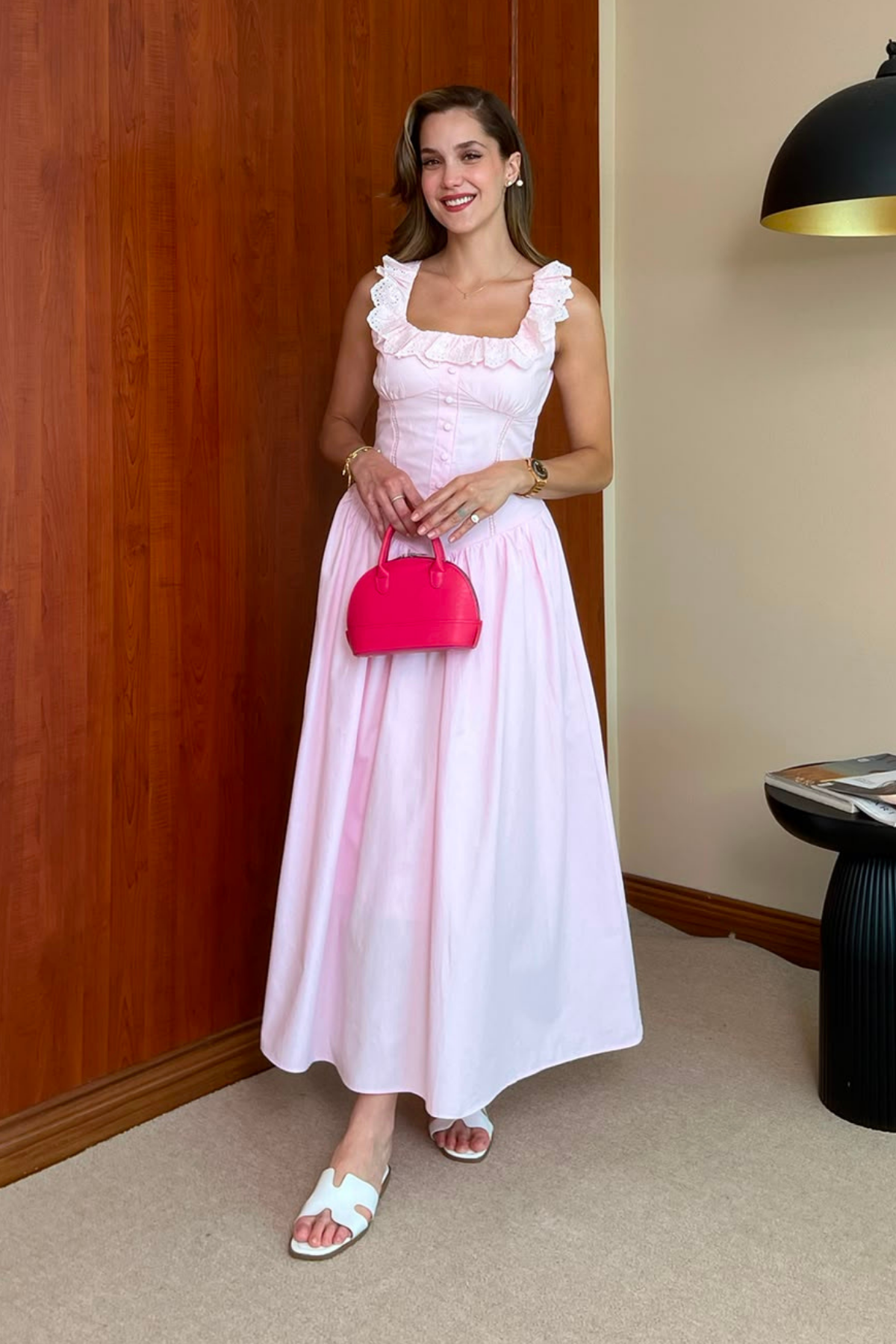 Poplin Kloş Elbise - PEMBE