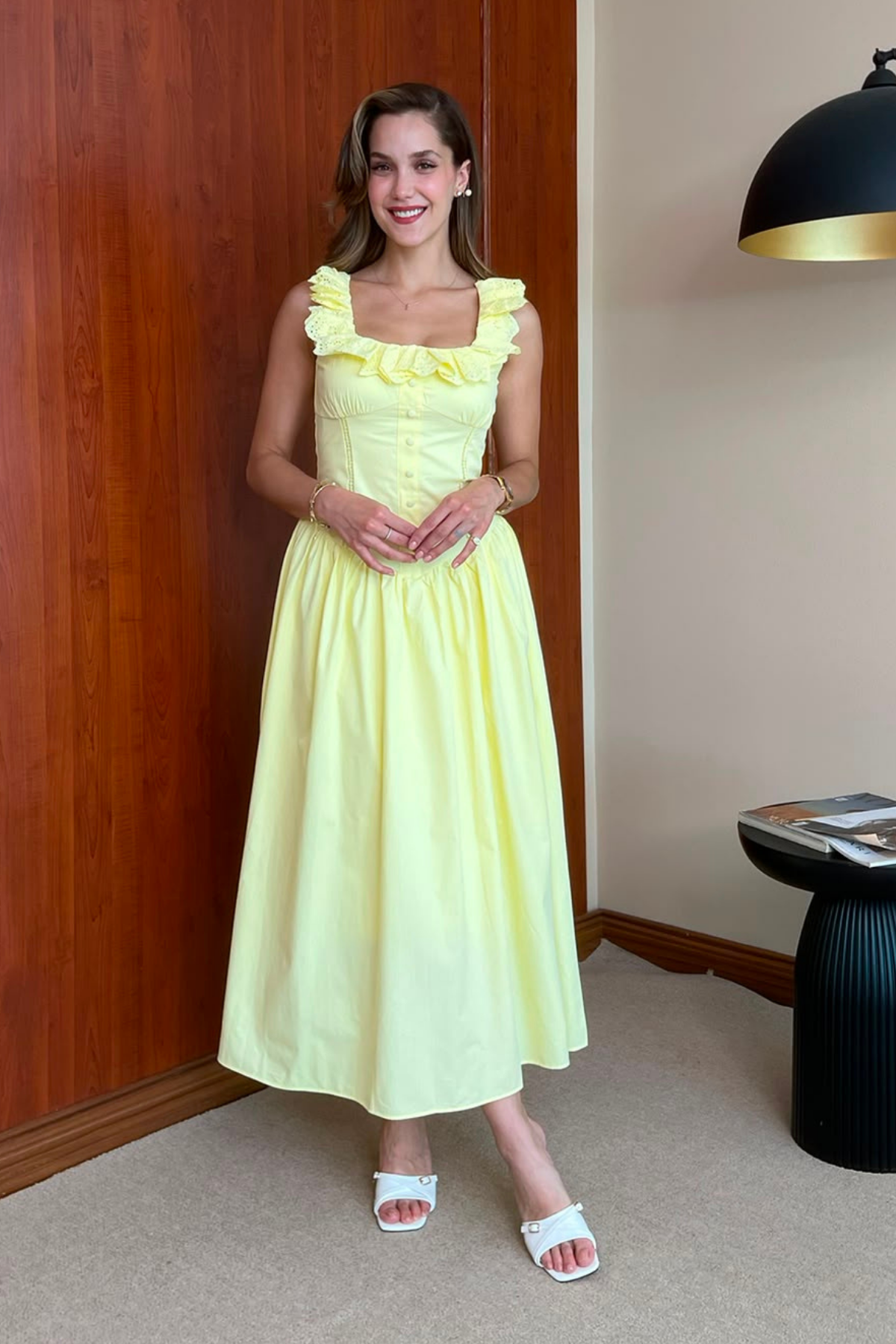 Poplin Kloş Elbise - SARI
