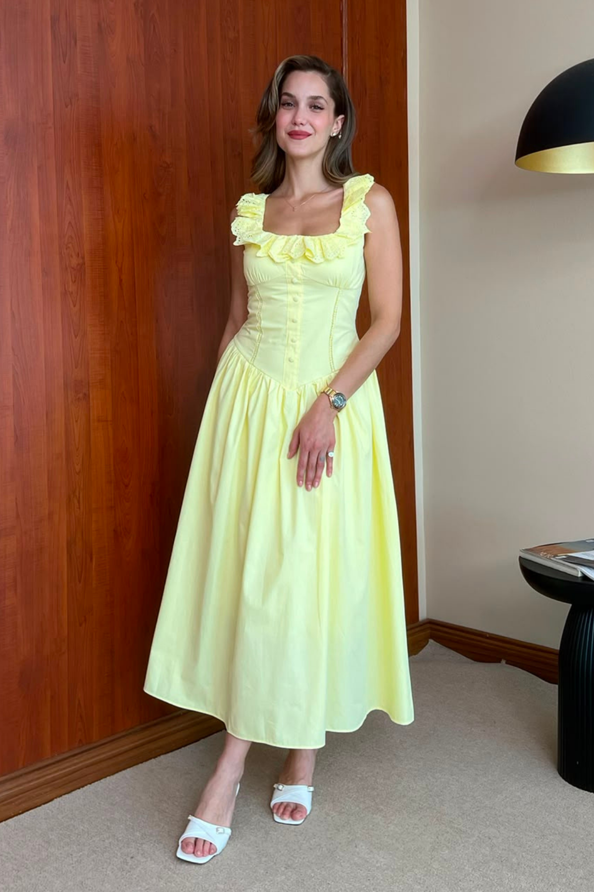 Poplin Kloş Elbise - SARI