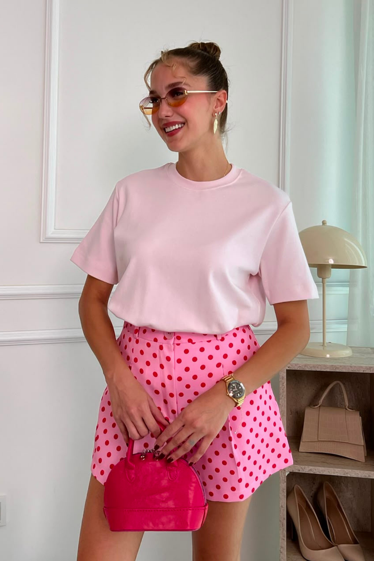 Puantiyeli Şort - PEMBE