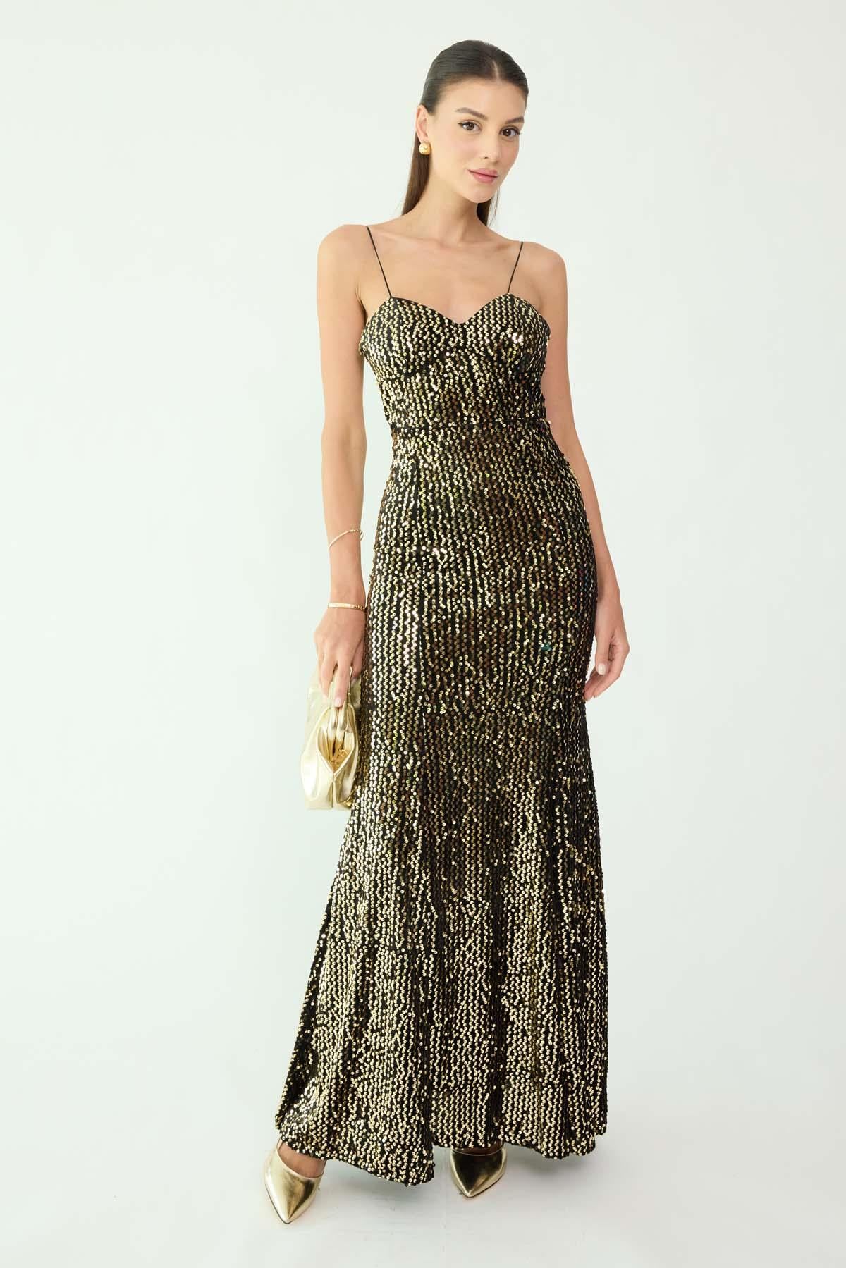 Pullu Balık Abiye - GOLD