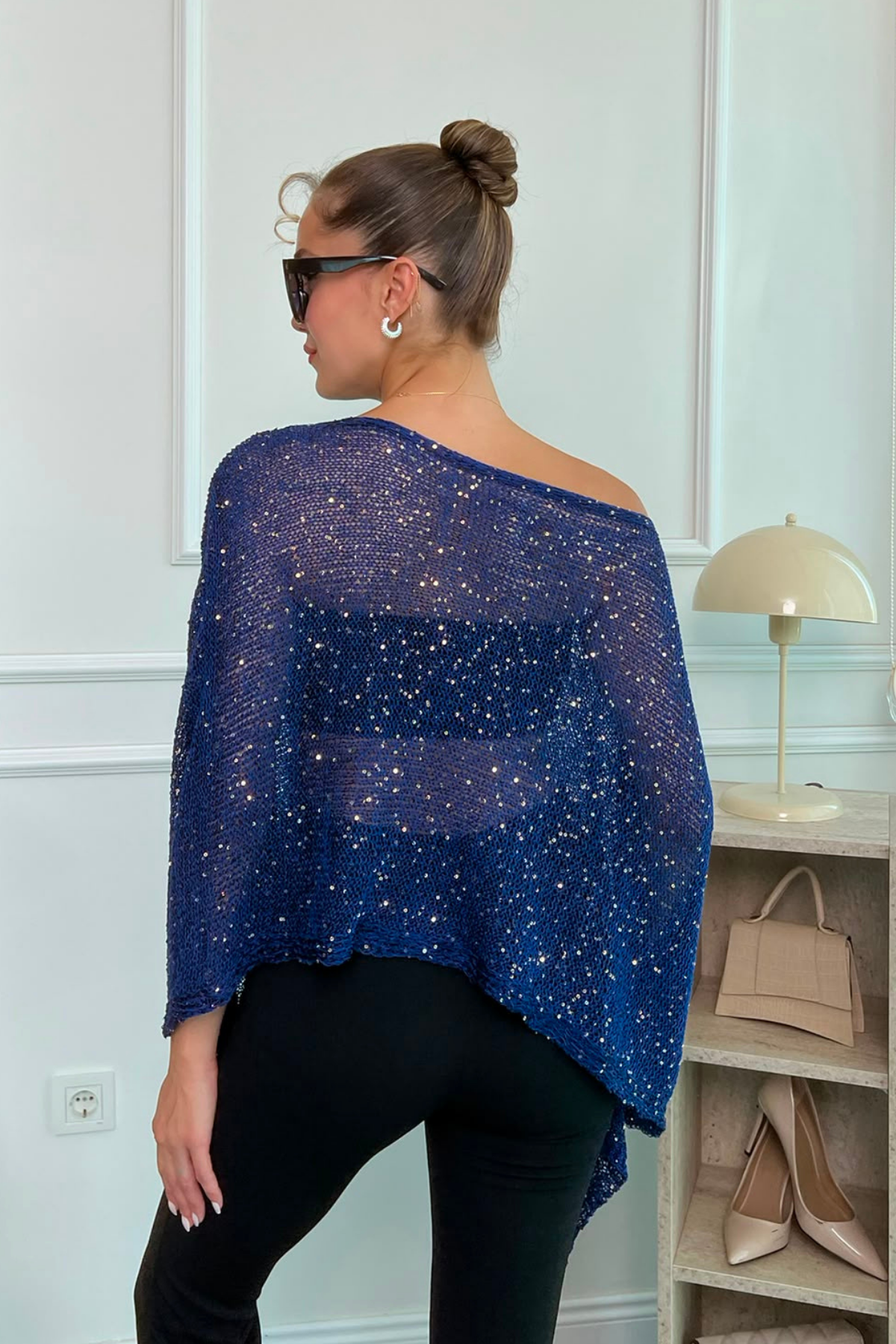 Pullu Pelerin Bluz - LACİVERT