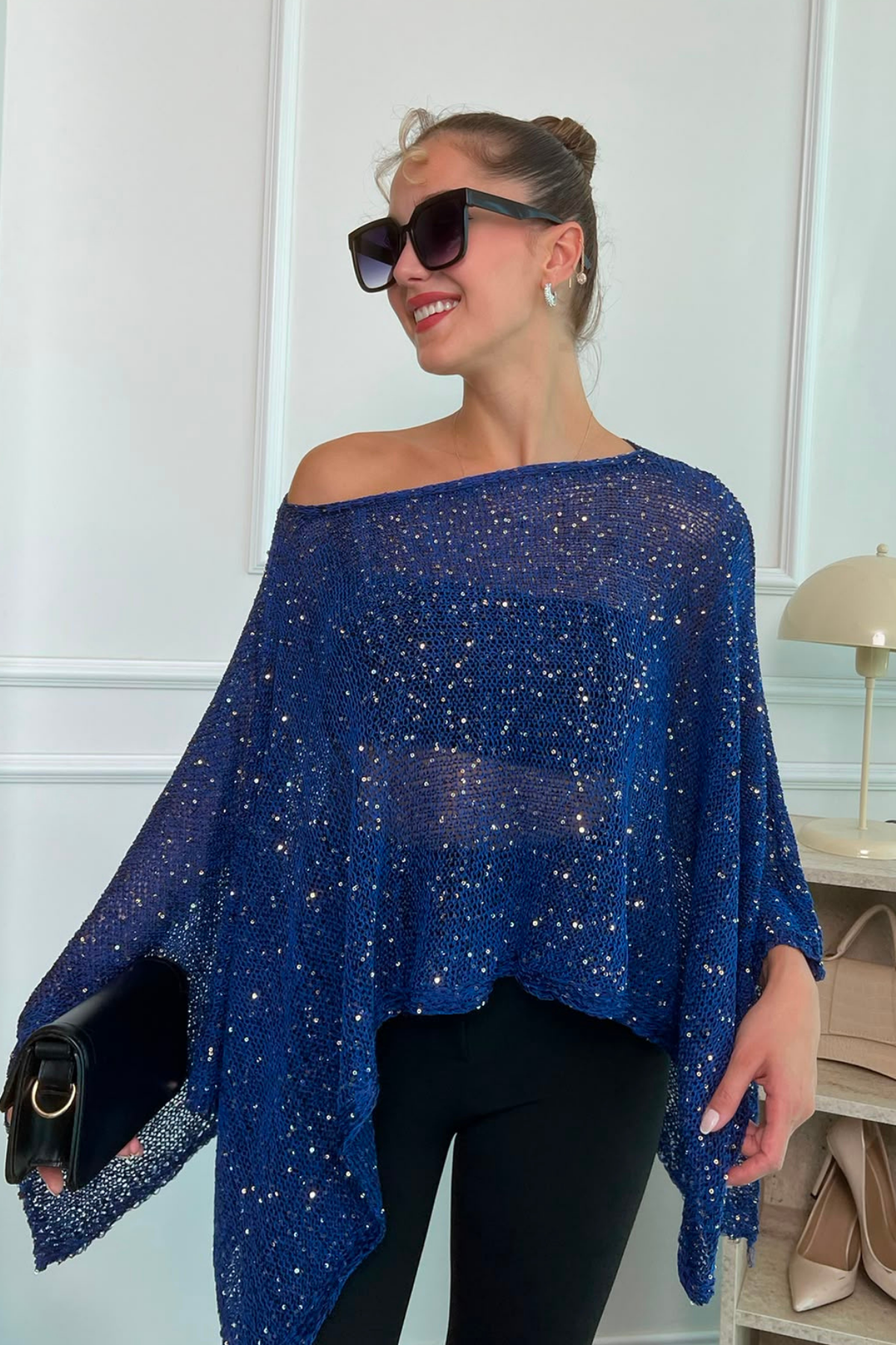 Pullu Pelerin Bluz - LACİVERT
