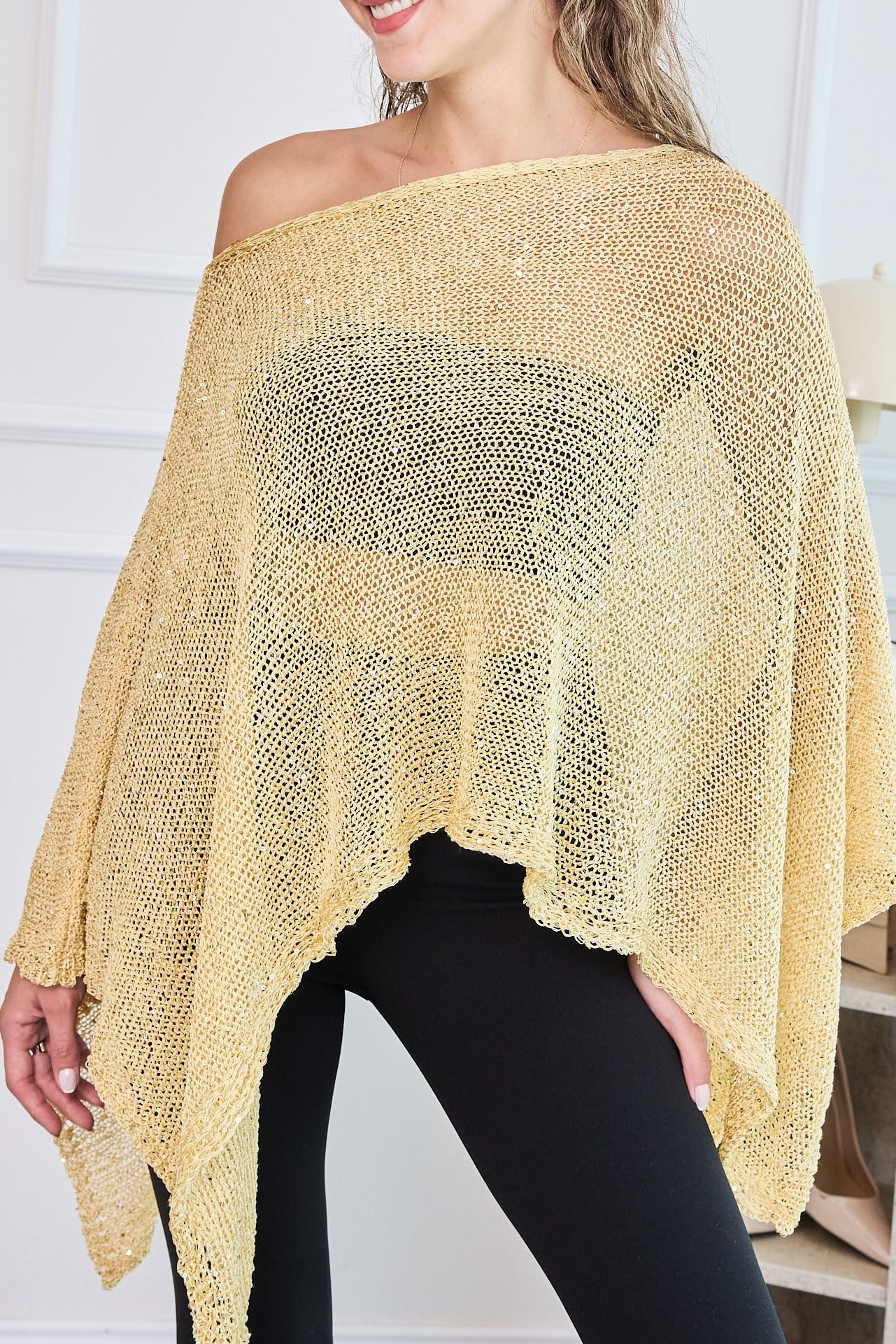 Pullu Pelerin Bluz - SARI