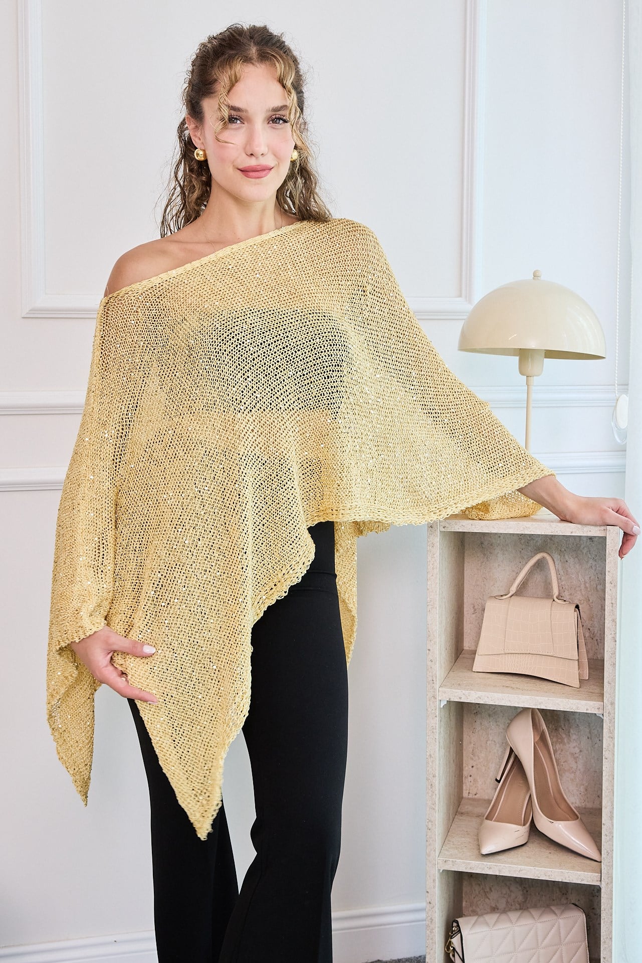 Pullu Pelerin Bluz - SARI