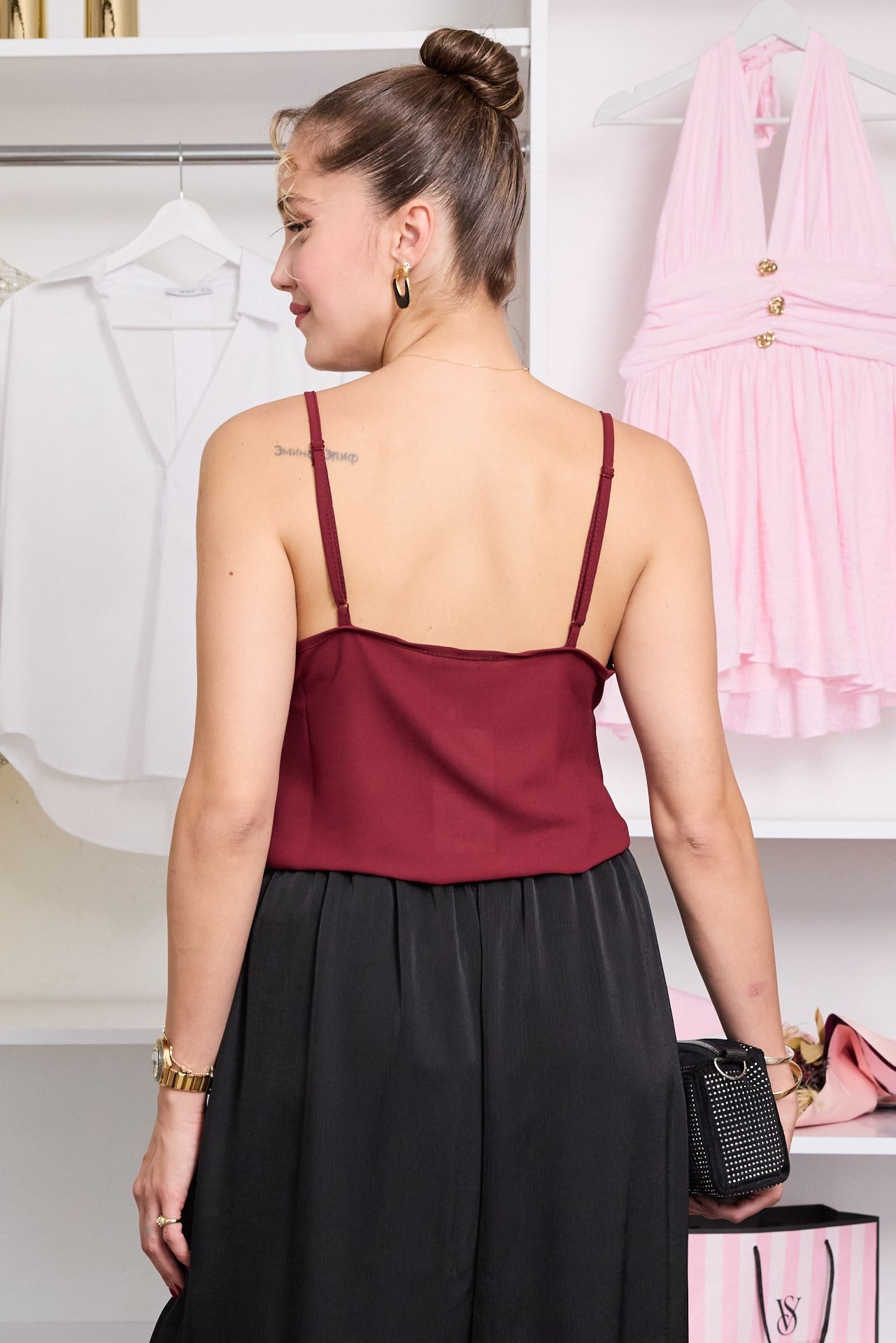 Saten Dantelli Bluz - BORDO