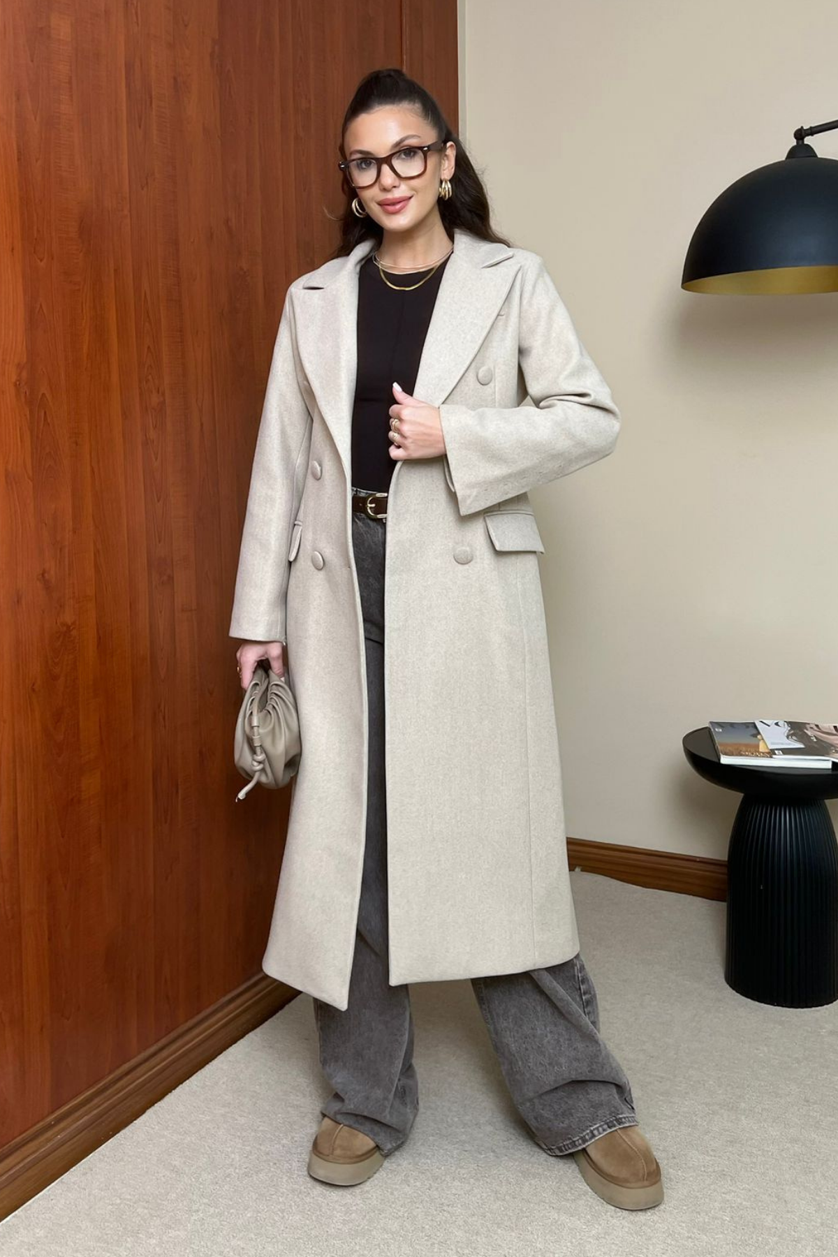 Slim Fit Kaşe Kaban - KREM
