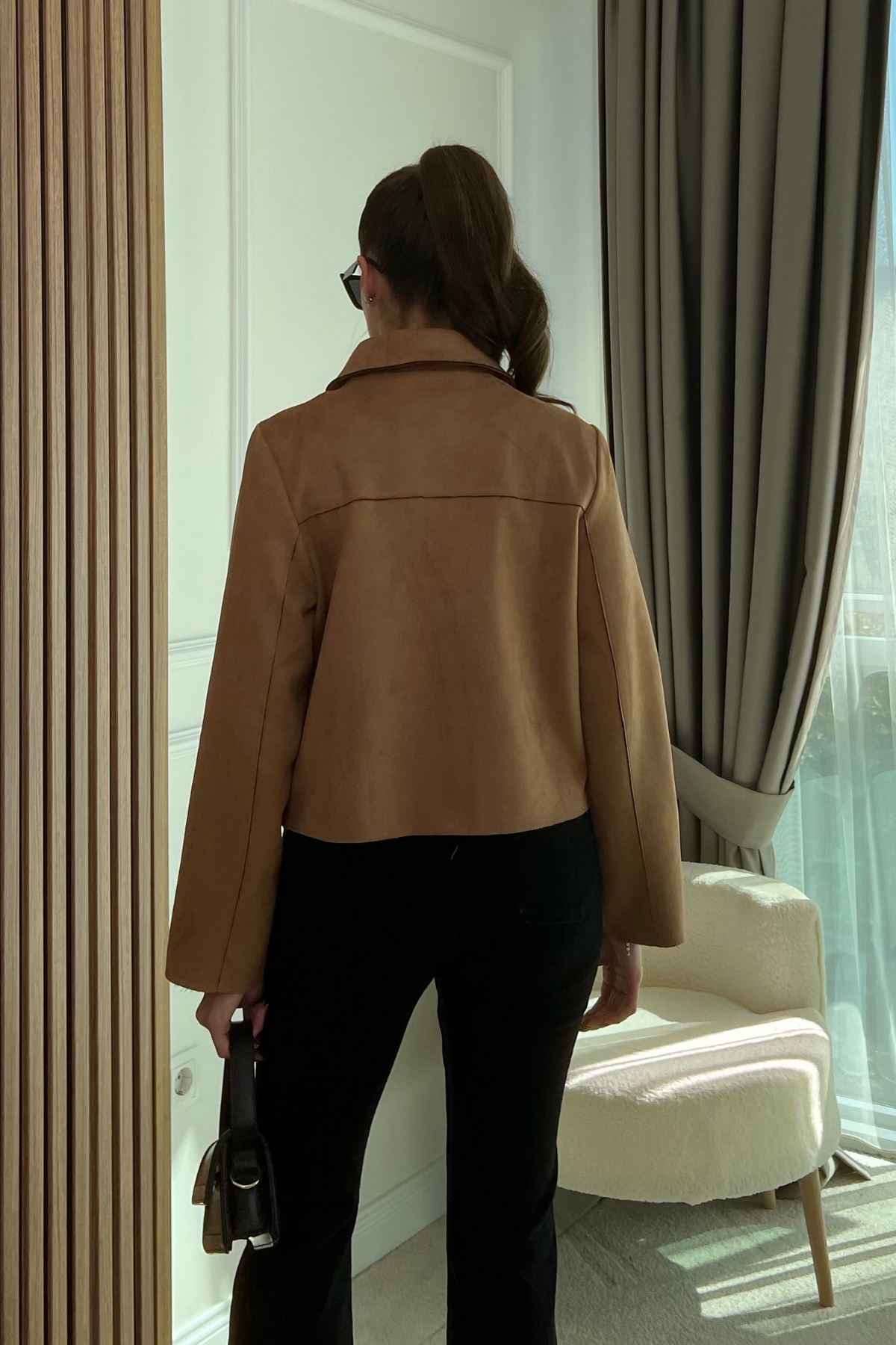 Süet Kısa Ceket - CAMEL