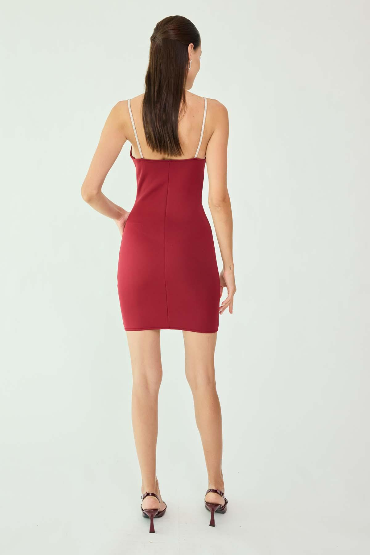 Taş Askılı Mini Abiye - BORDO
