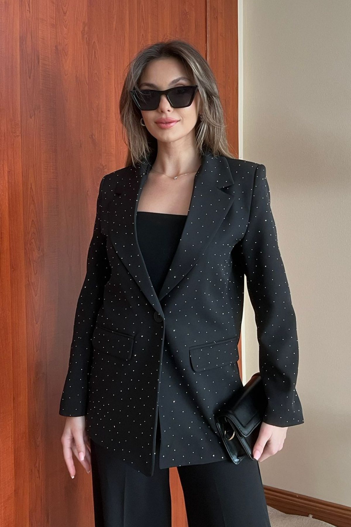 Taşlı Blazer Ceket - SİYAH