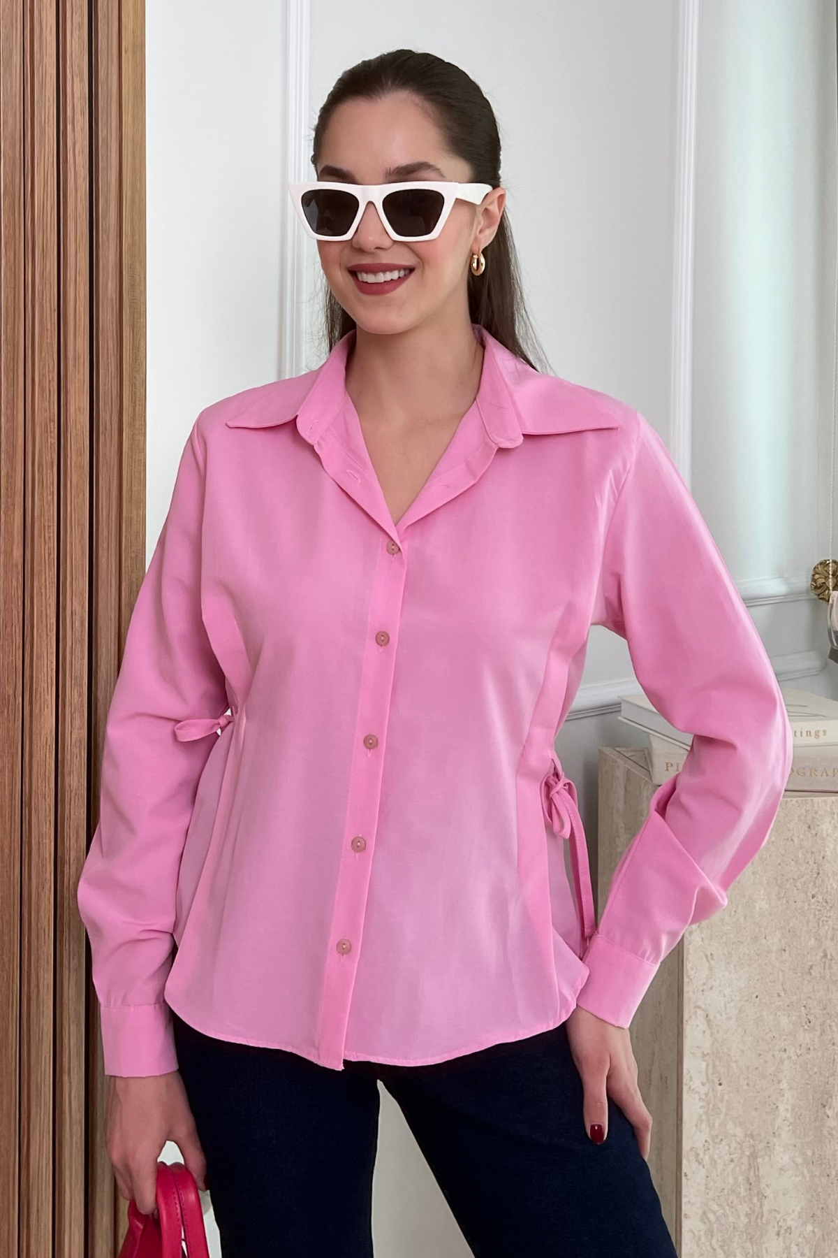 Yan Bağcıklı Gömlek - PEMBE
