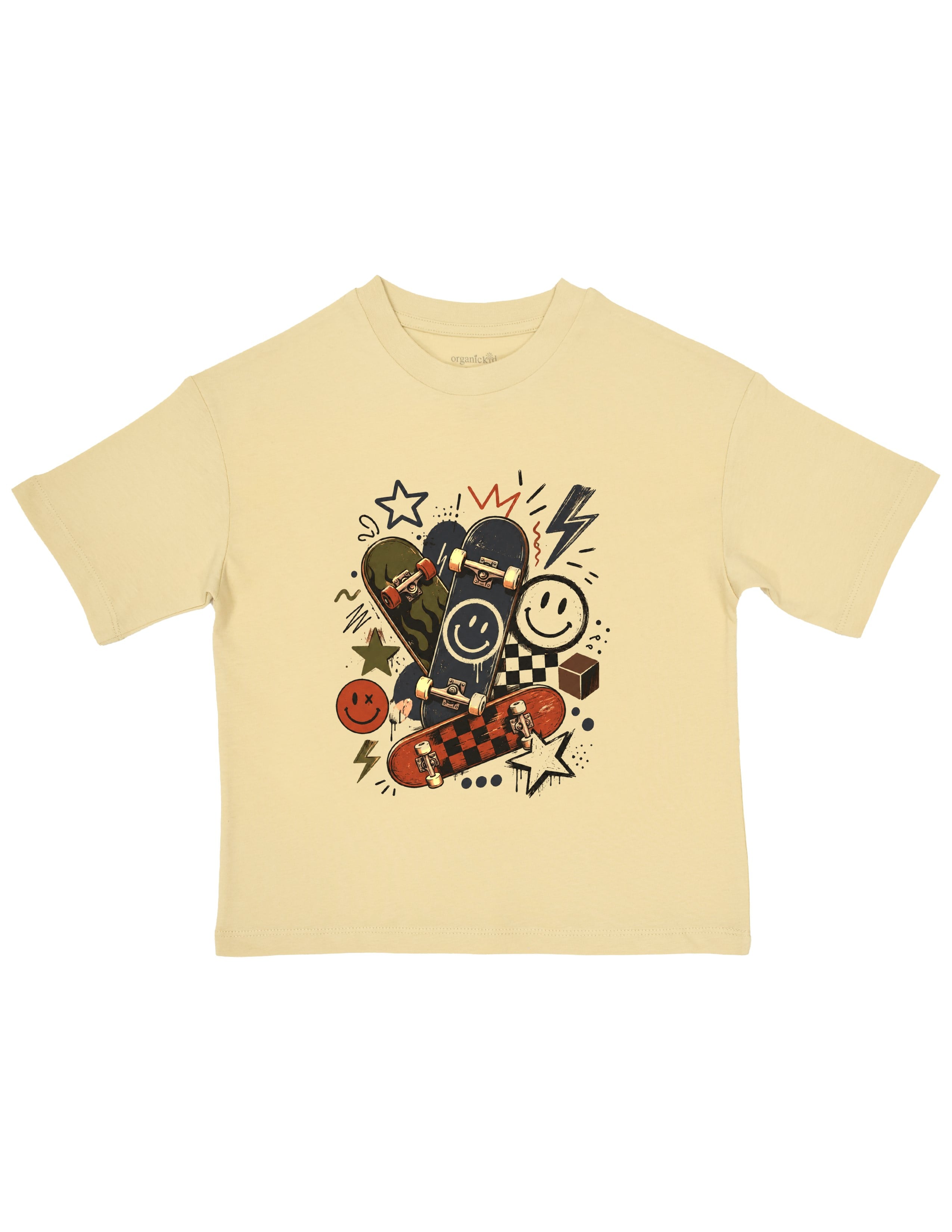 Basic Çocuk Oversize Baskılı Bej T-shirt