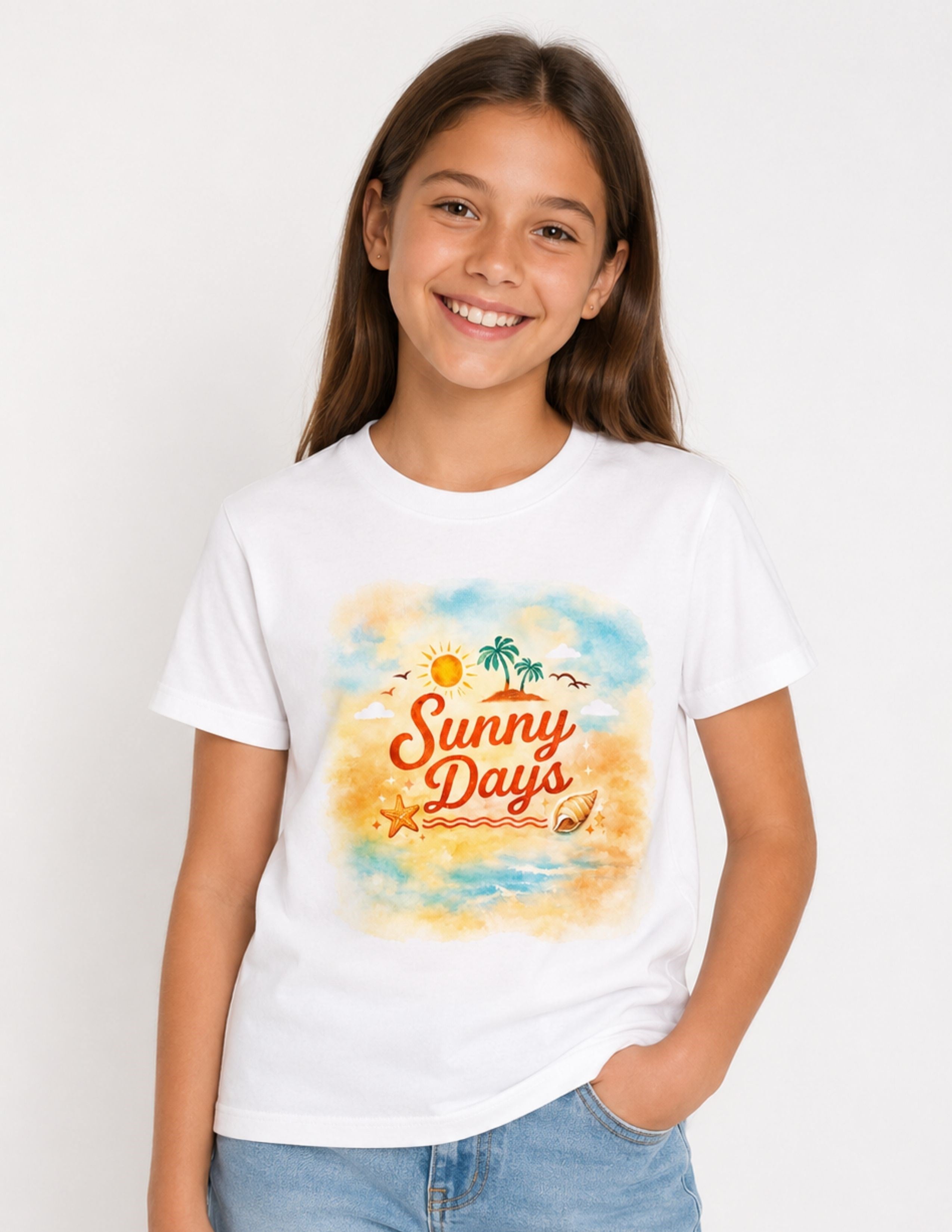 Basic Çocuk Oversize Baskılı Beyaz T-shirt