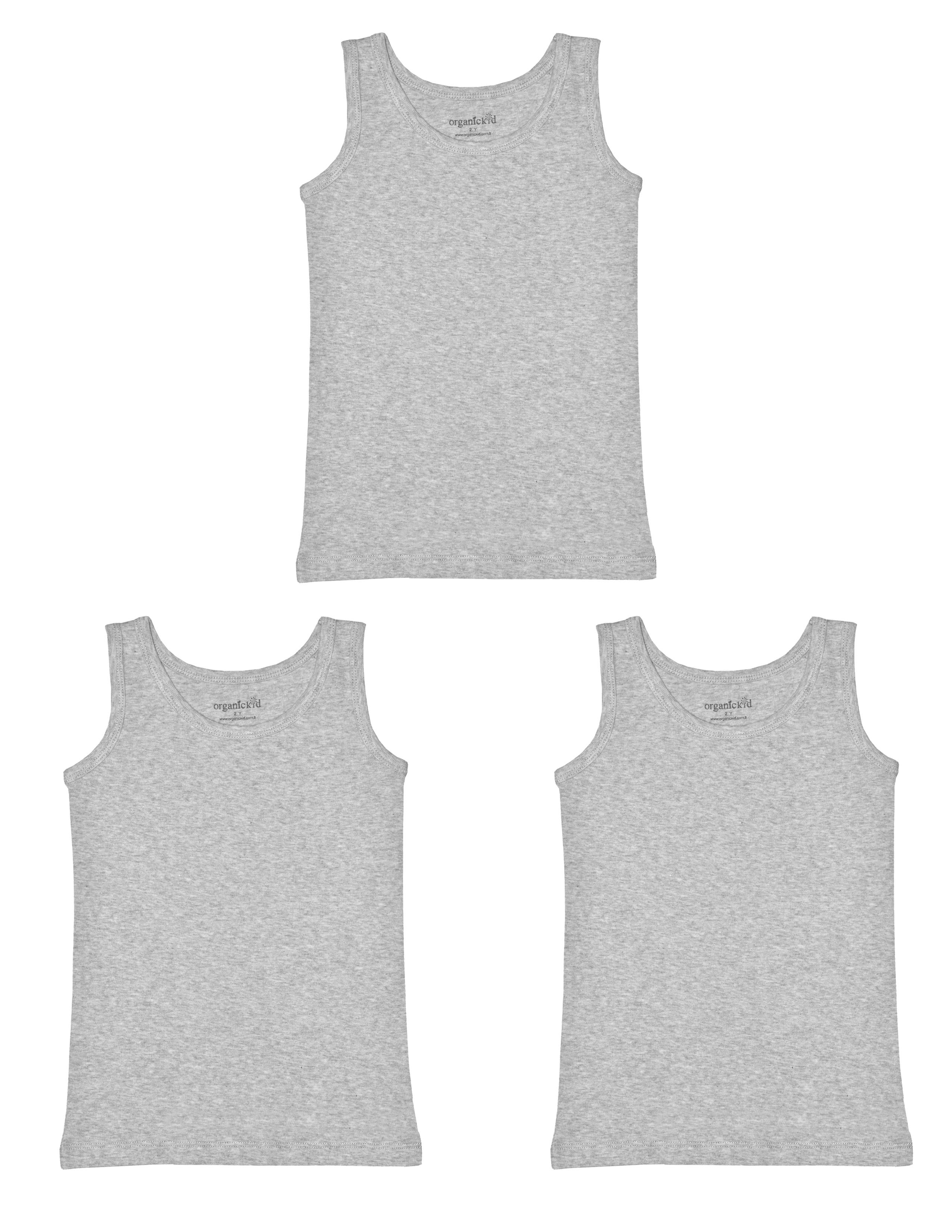 Basic Cotton Erkek Çocuk Gri Atlet Seti 3lü