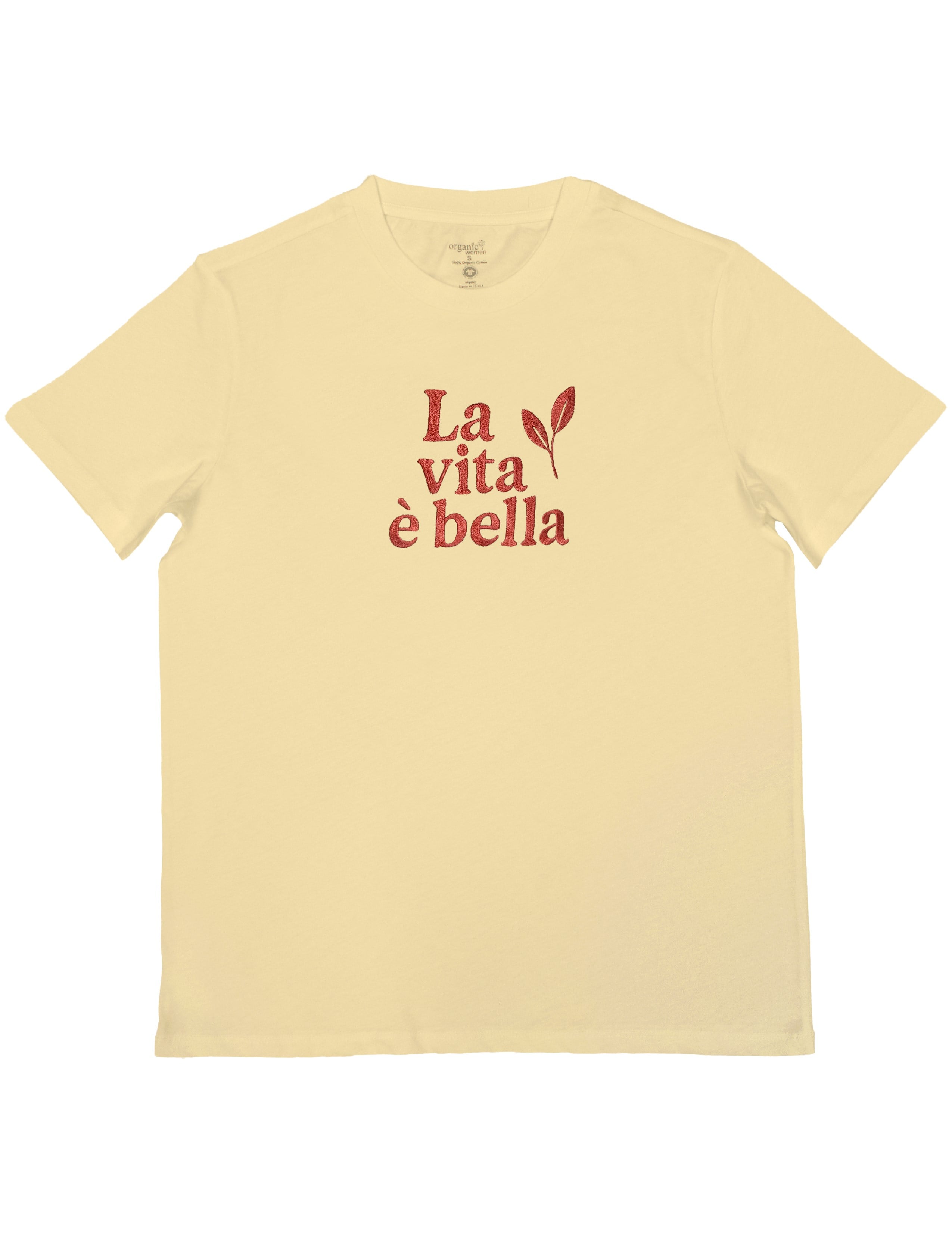 Basic Kadın Bisiklet Yaka Nakışlı Bej T-shirt