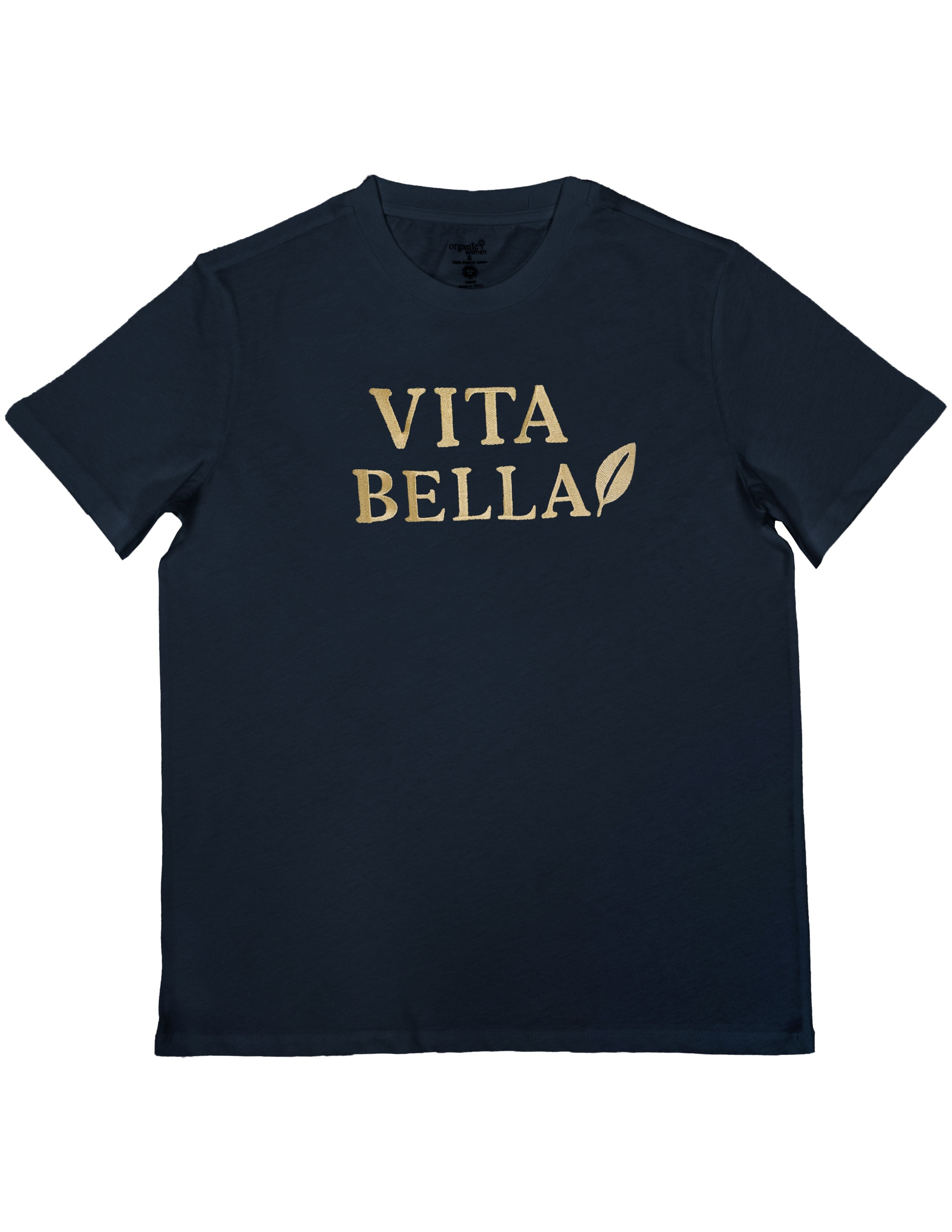 Basic Kadın Bisiklet Yaka Nakışlı Lacivert T-shirt