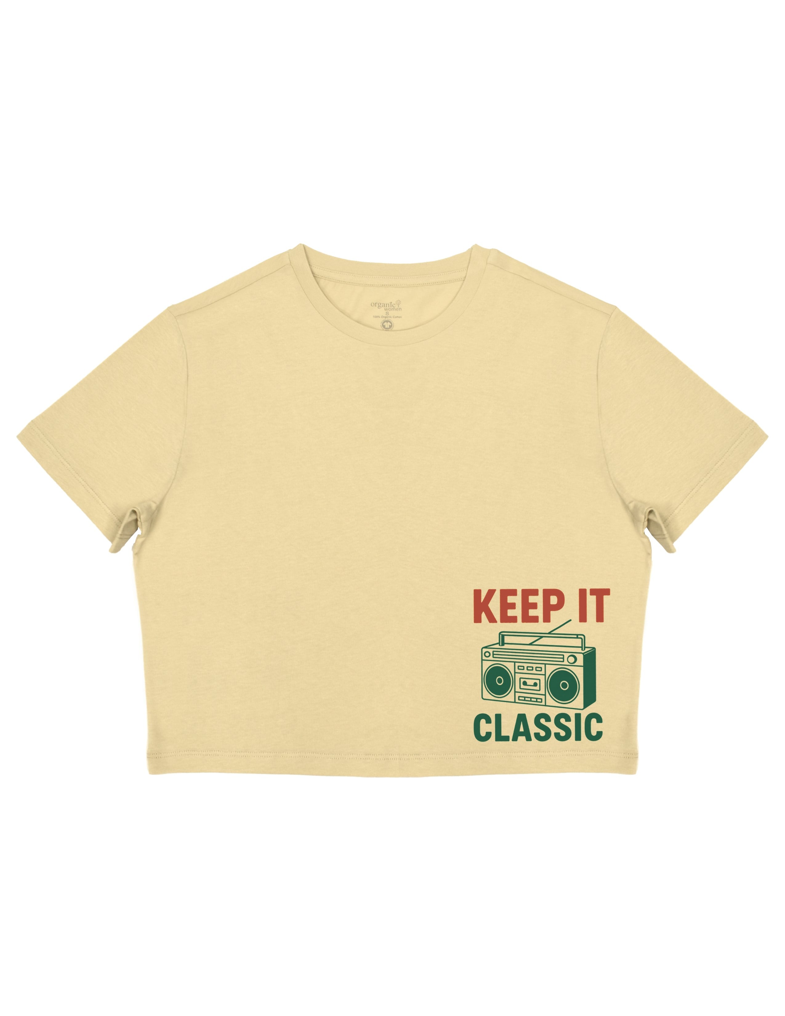 Basic Kadın Crop Baskılı Bej T-shirt