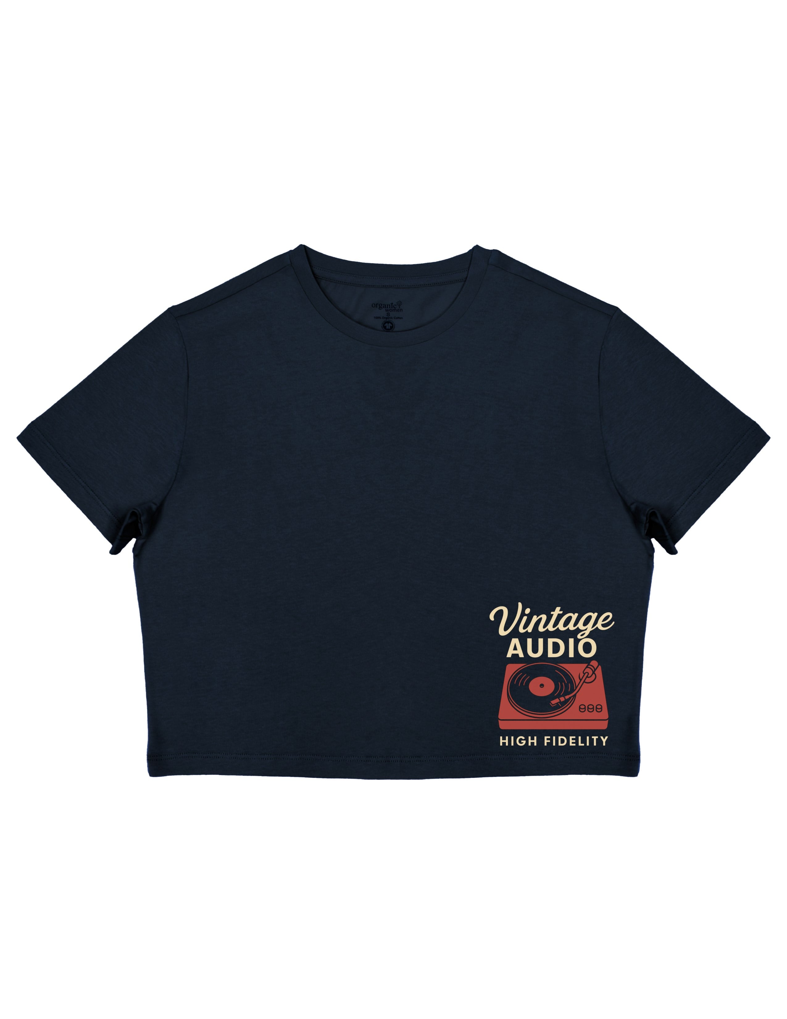 Basic Kadın Crop Baskılı Lacivert T-shirt
