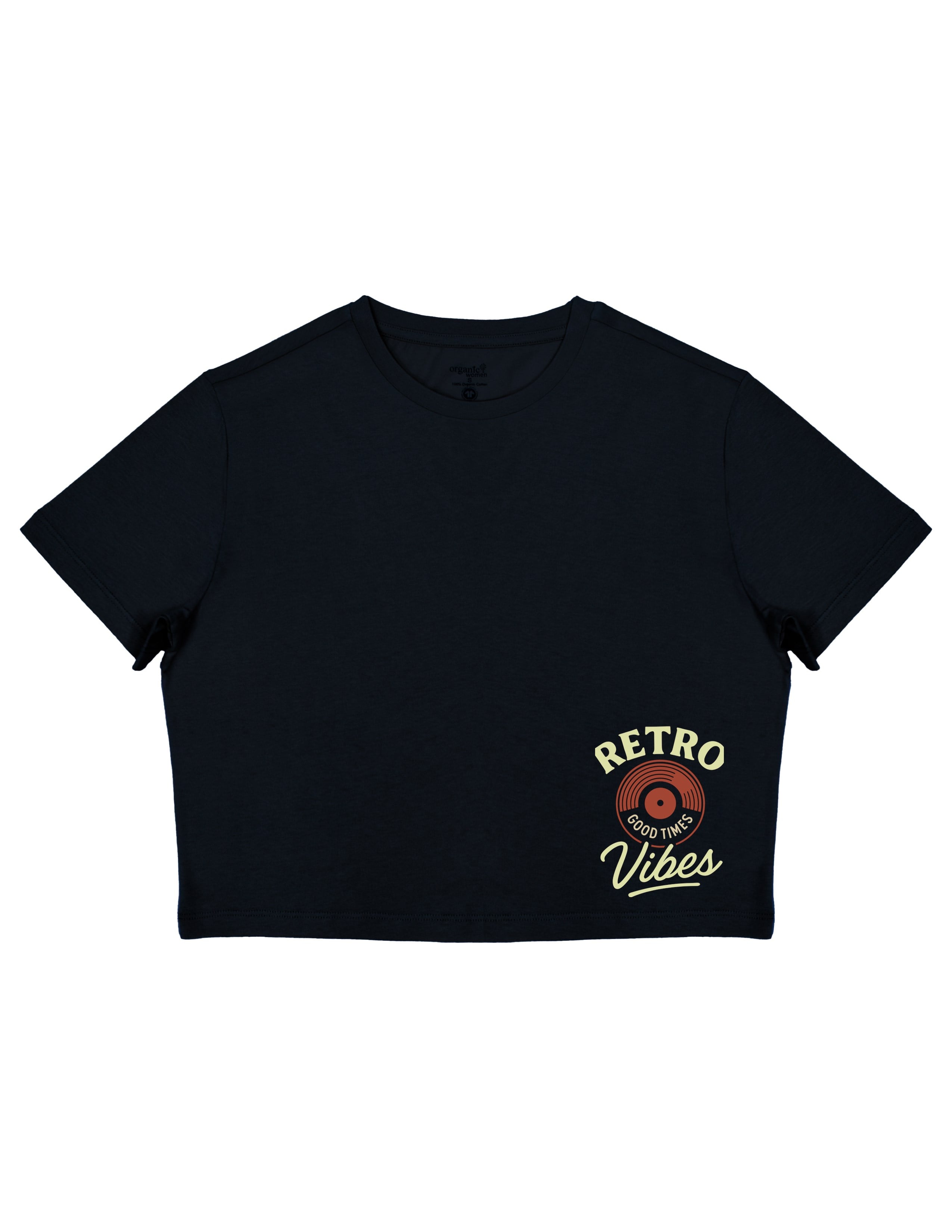Basic Kadın Crop Baskılı Siyah T-shirt