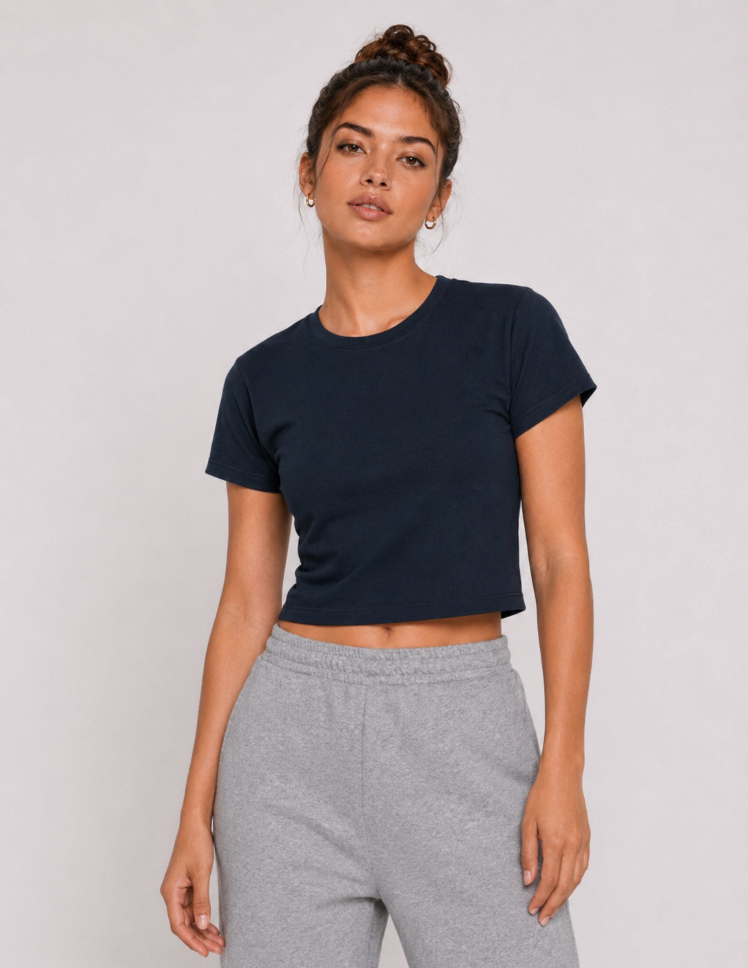 Basic Kadın Crop Lacivert T-shirt