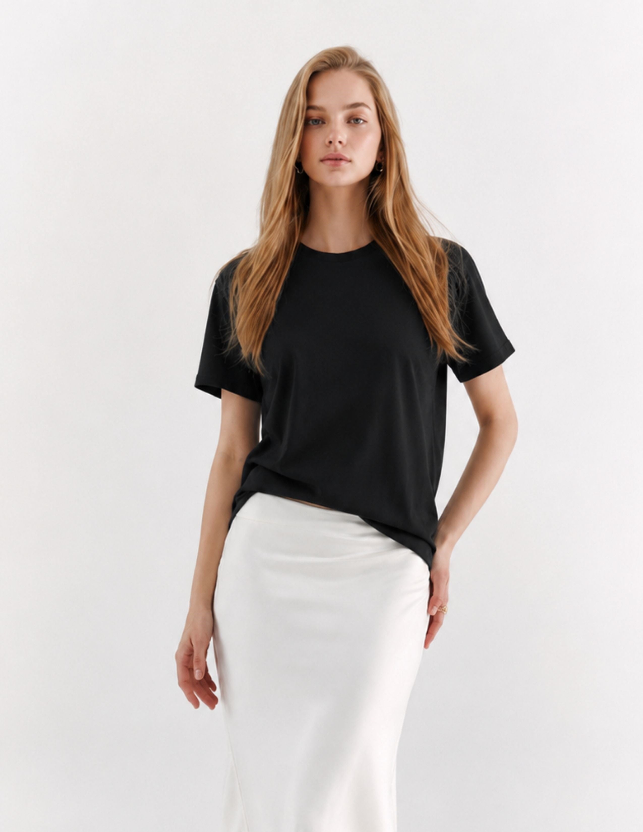 Basic Kadın Loose Siyah T-shirt