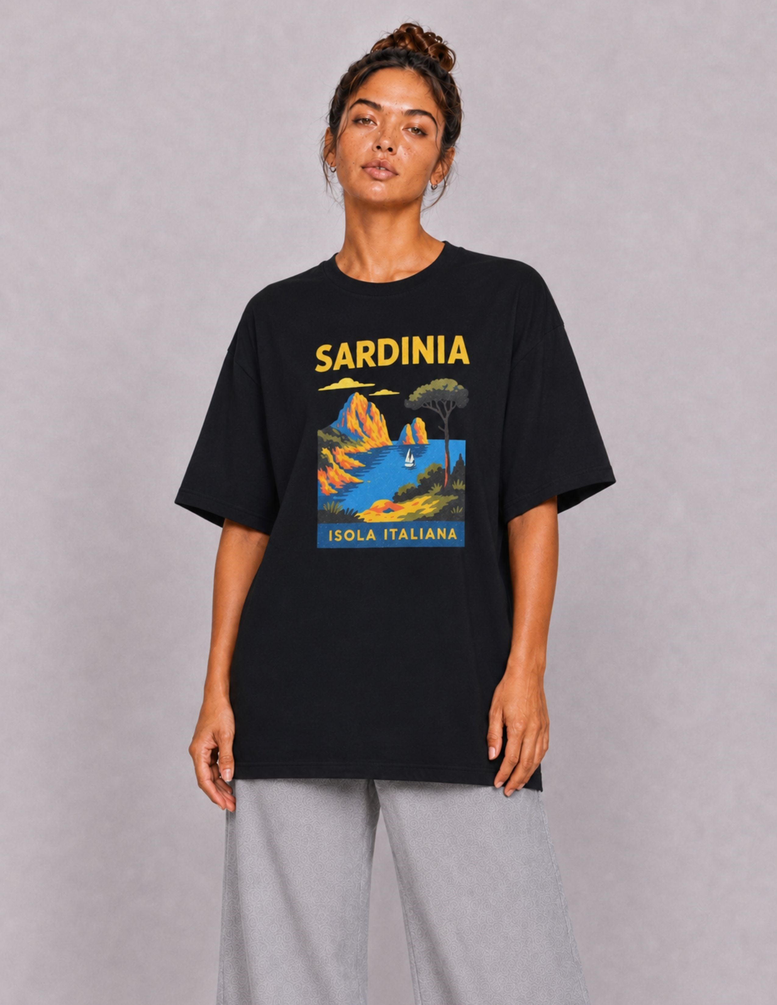 Basic Kadın Oversize Baskılı Siyah T-shirt