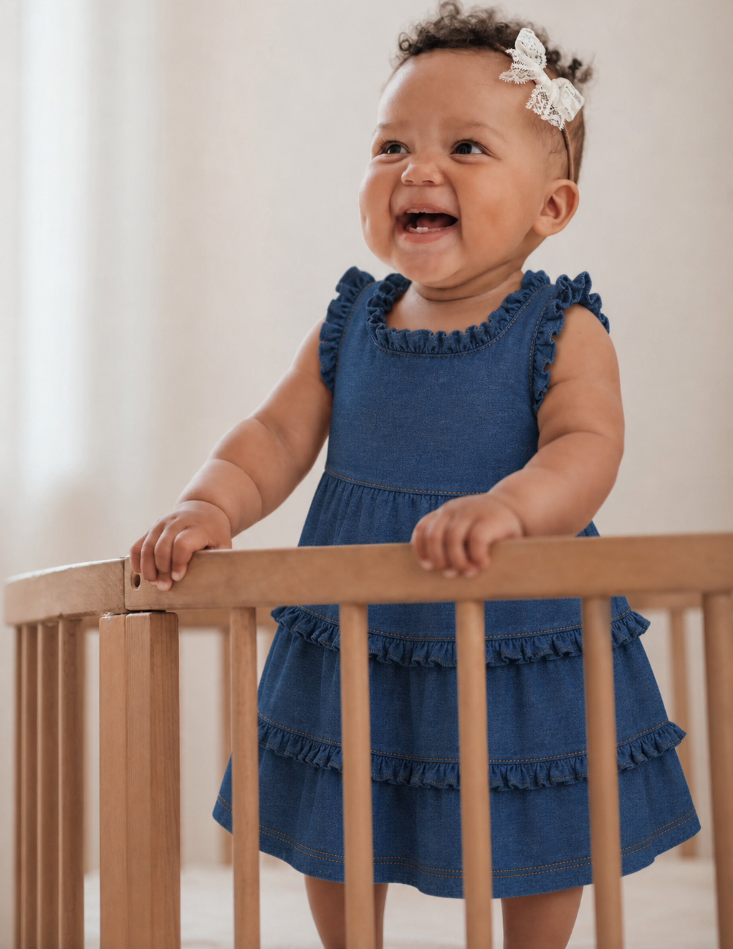 Denim Bebek Fırfırlı Elbise