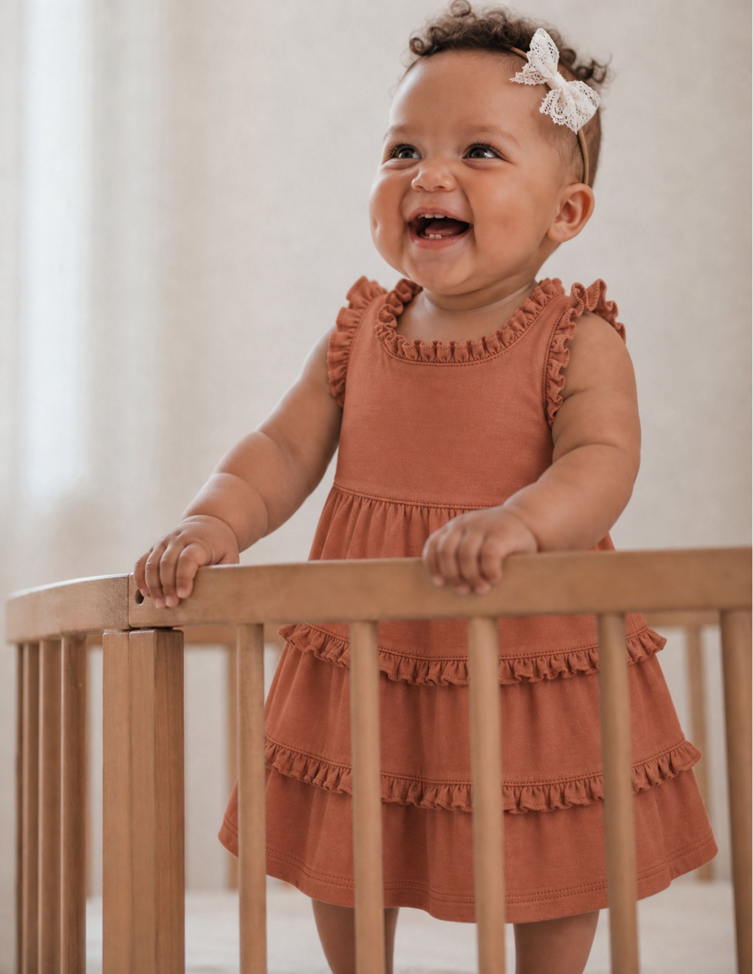 Denim Bebek Somon Fırfırlı Elbise