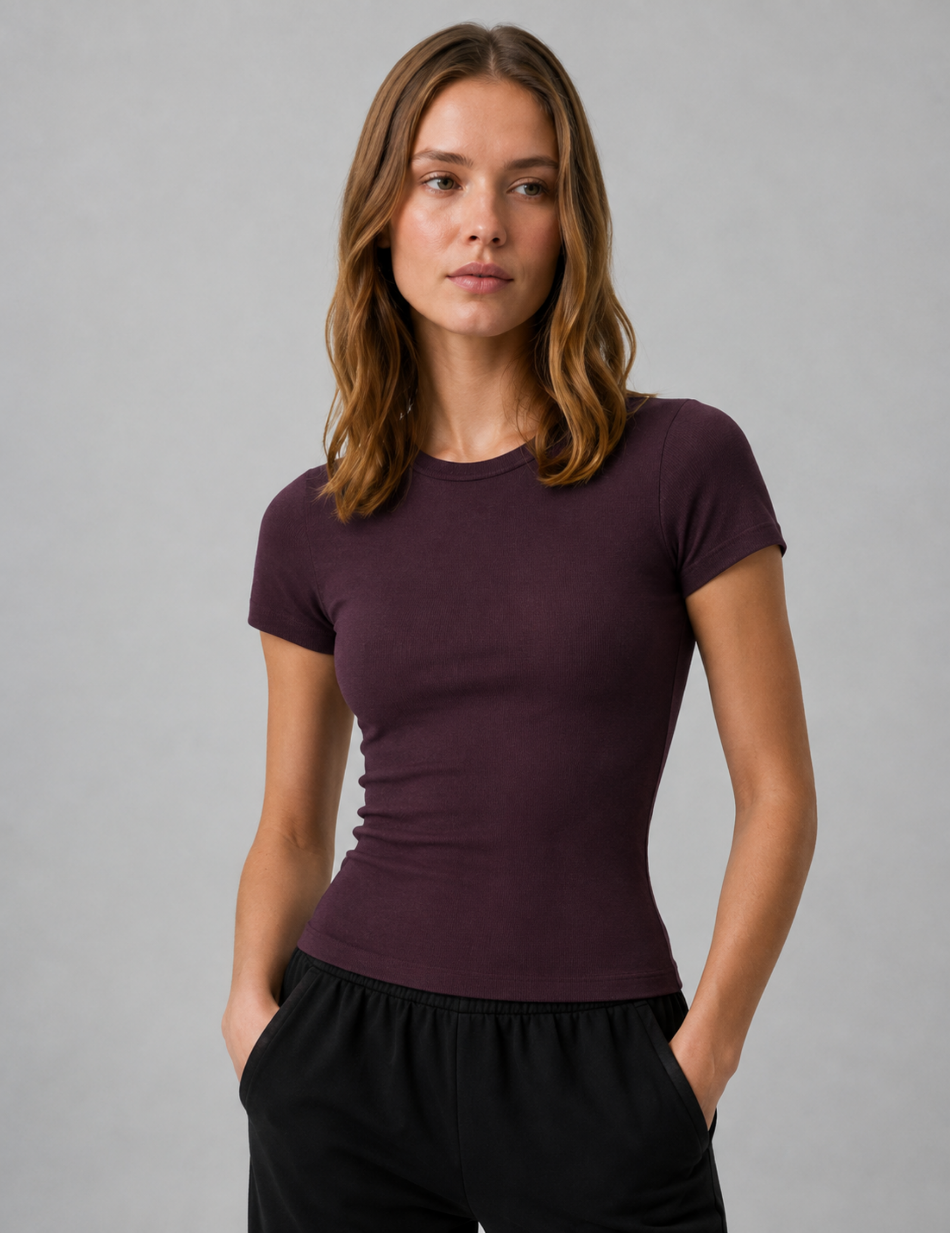 Dusty Rose Kadın Bordo Bisiklet Yaka T-shirt