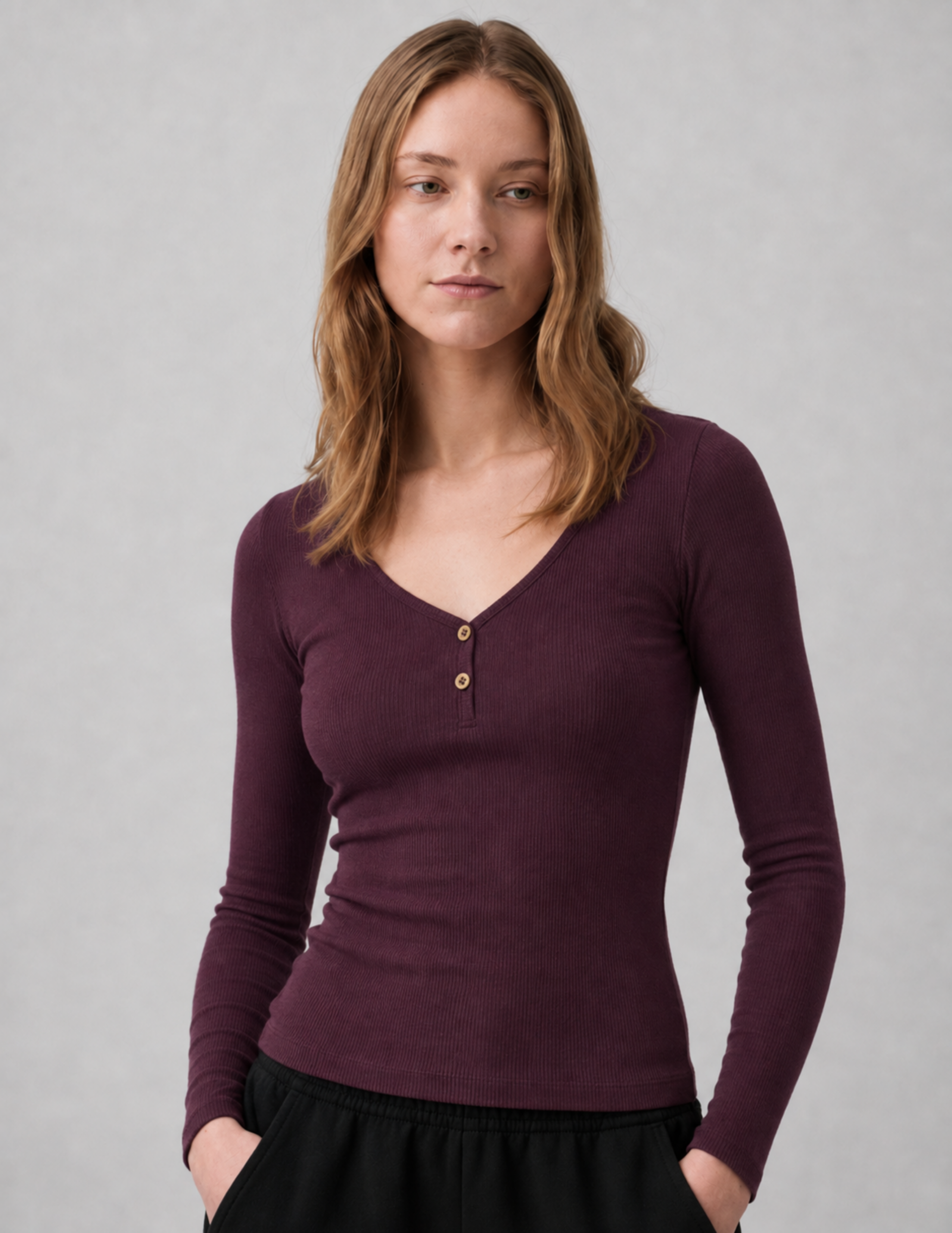 Dusty Rose Kadın Bordo V Yaka T-shirt