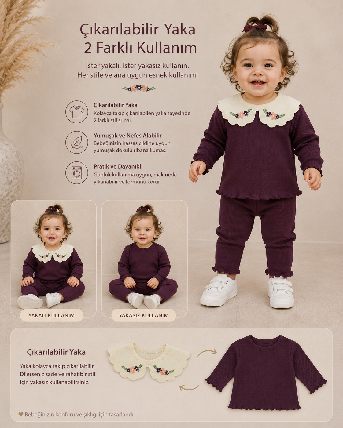 Dusty Rose Kız Bebek Bordo 2'li Set