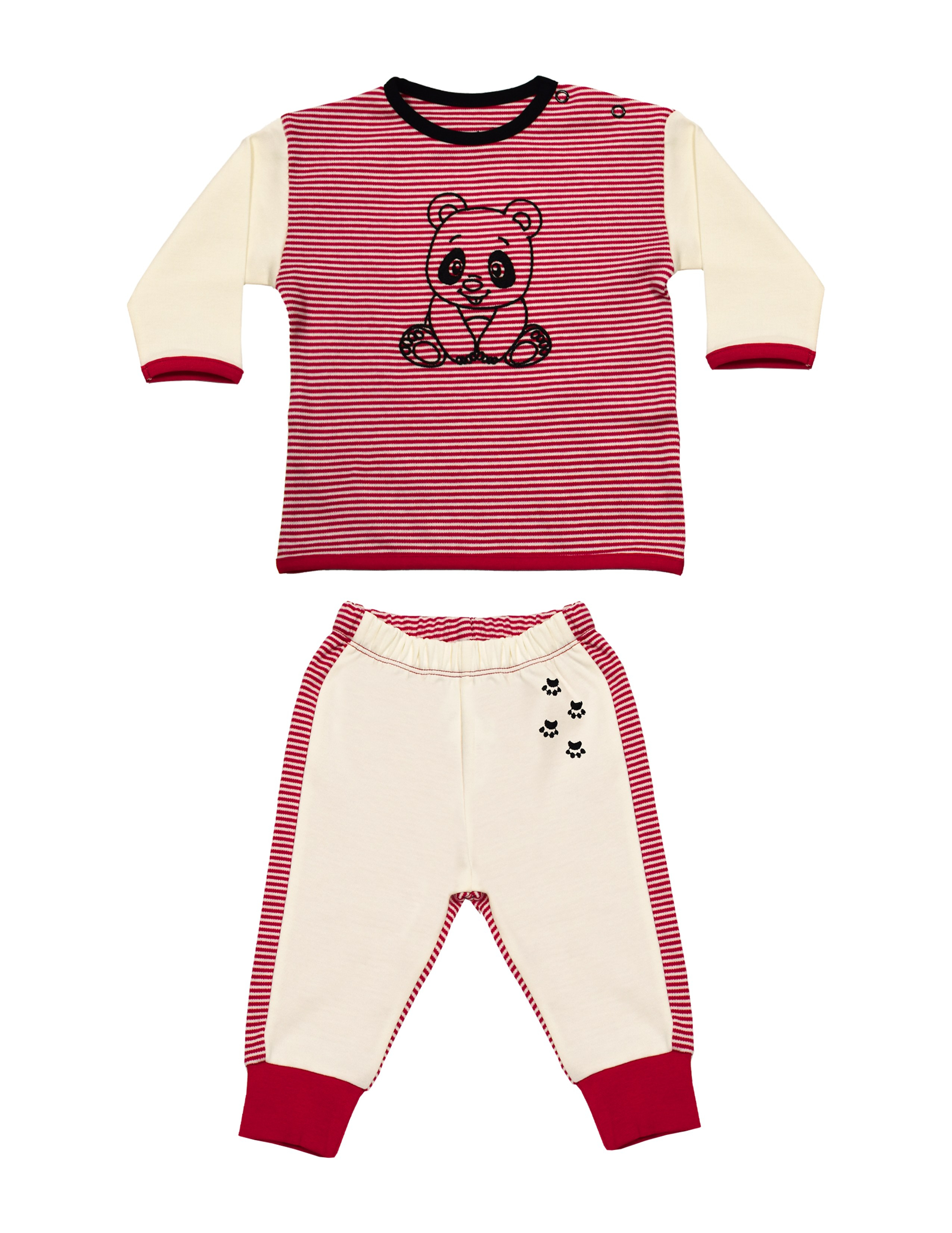 Joy Bebek Kırmızı-Beyaz Çizgili Pijama Takımı