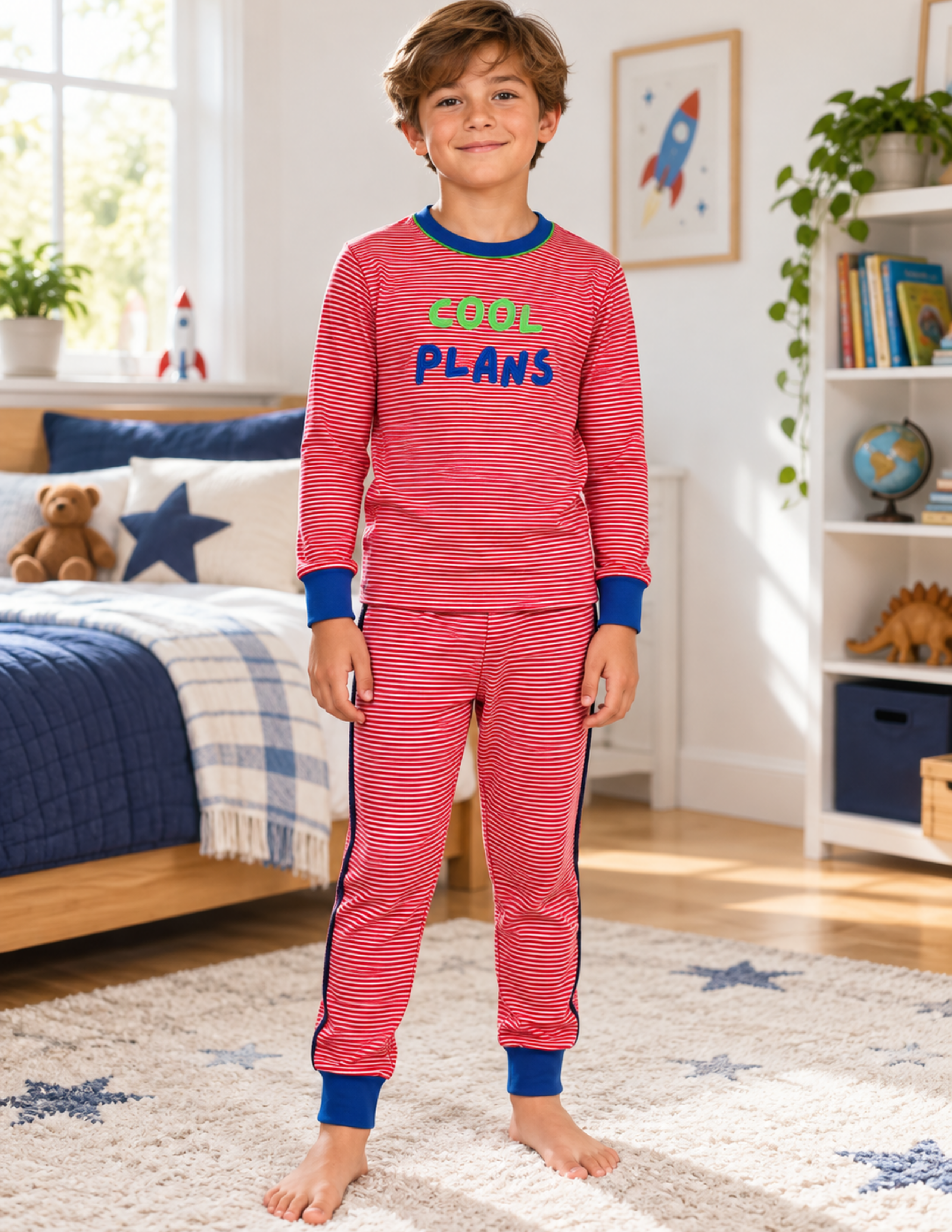 Joy Çocuk Kırmızı-Beyaz Çizgili Pijama Takımı