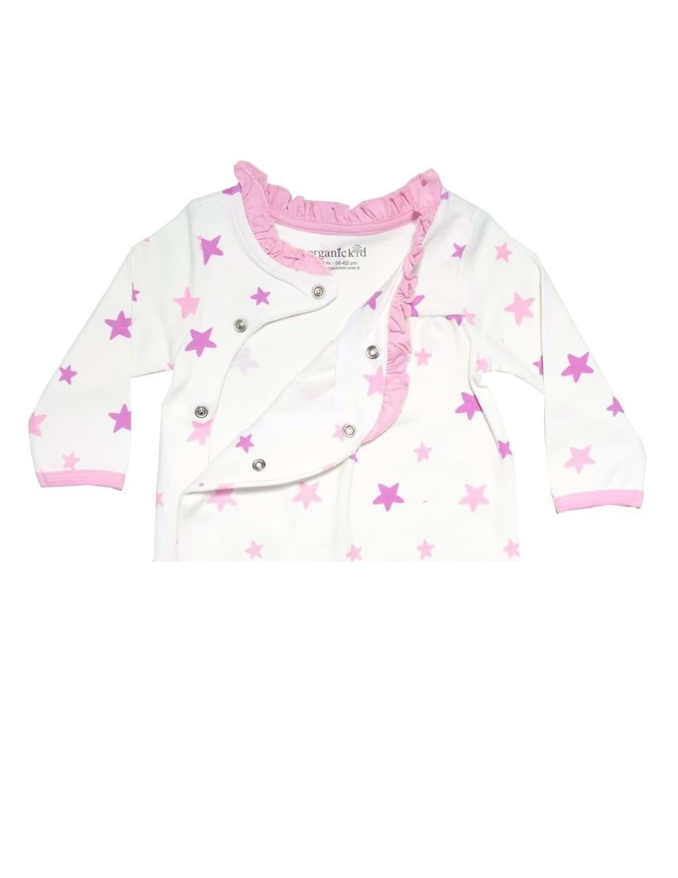 Pink Star Kız Bebek Yandan Açılır Tulum
