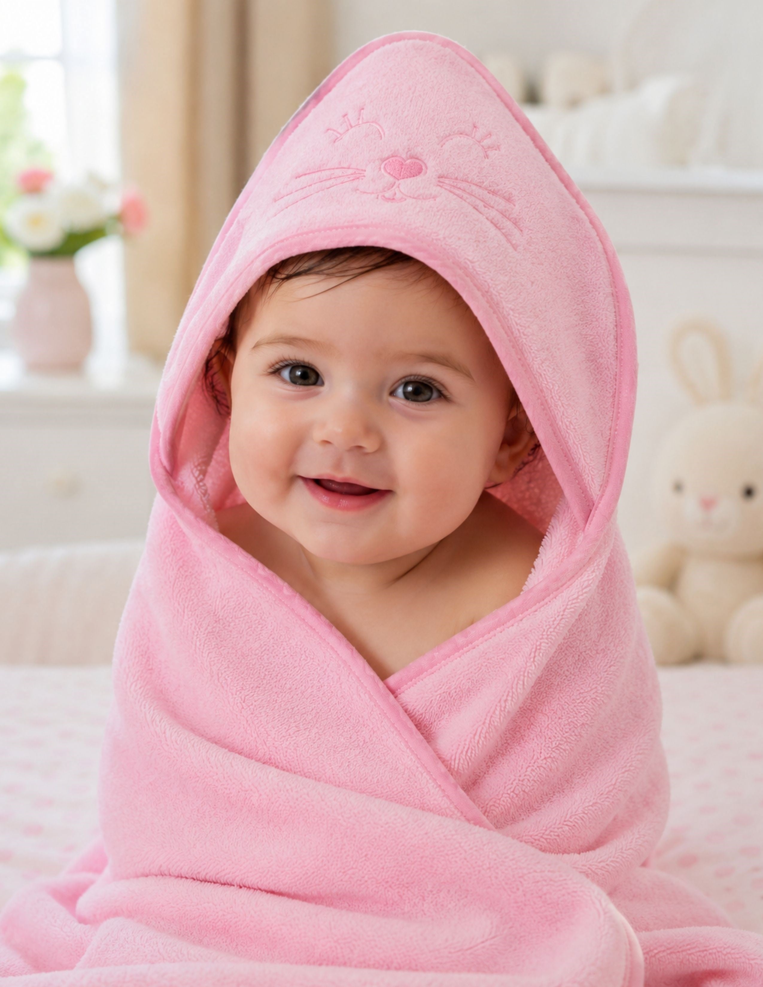 Towel Bebek Pembe Havlu Bornoz 90x90