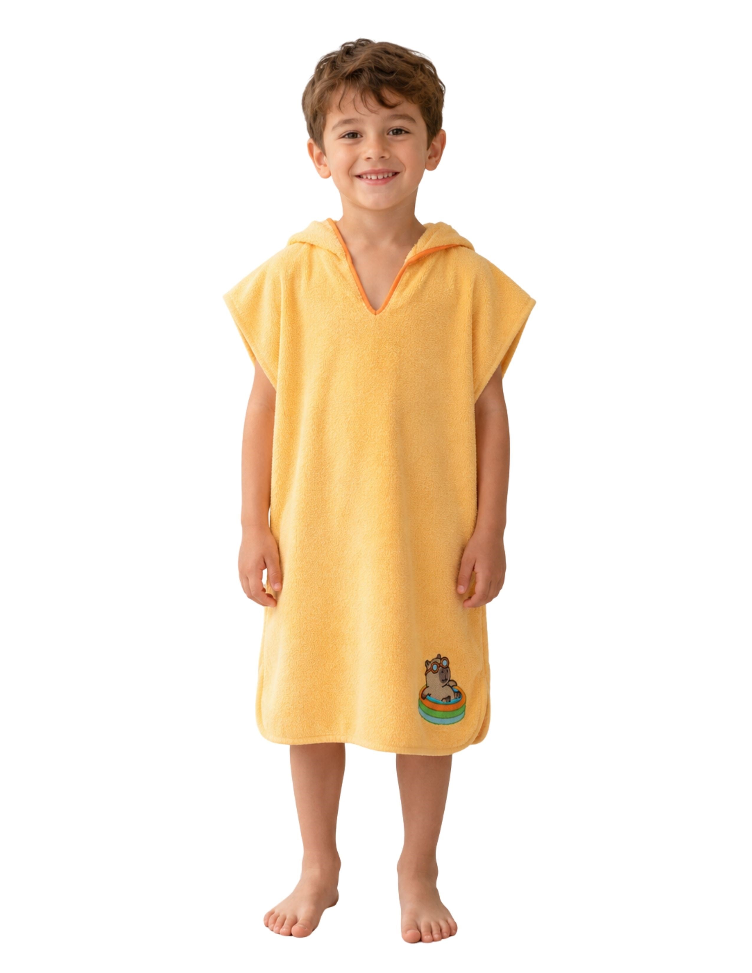 Towel Çocuk Turuncu Kapşonlu Panço Plaj Havlu
