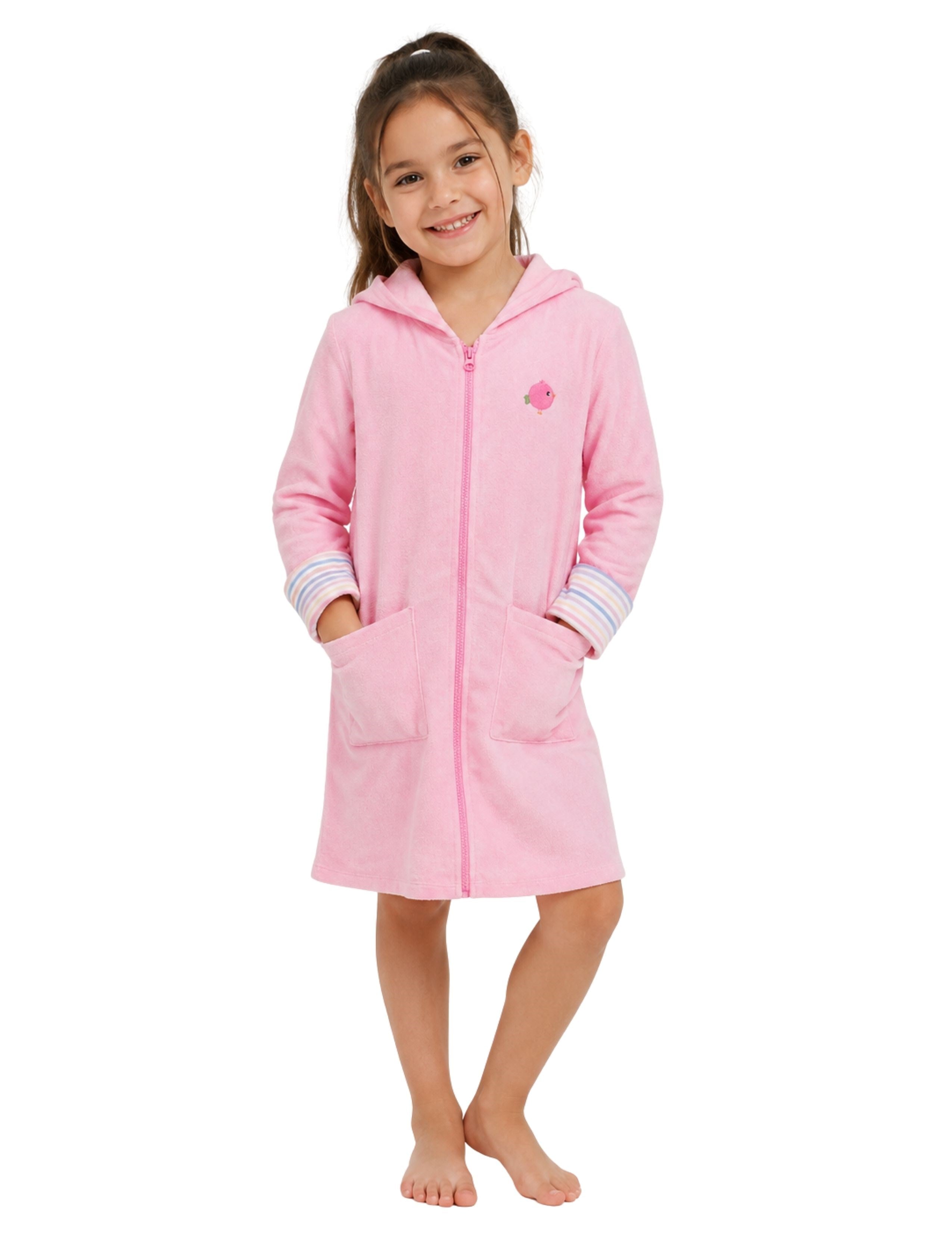 Towel Kız Çocuk Pembe Fermuarlı Bornoz