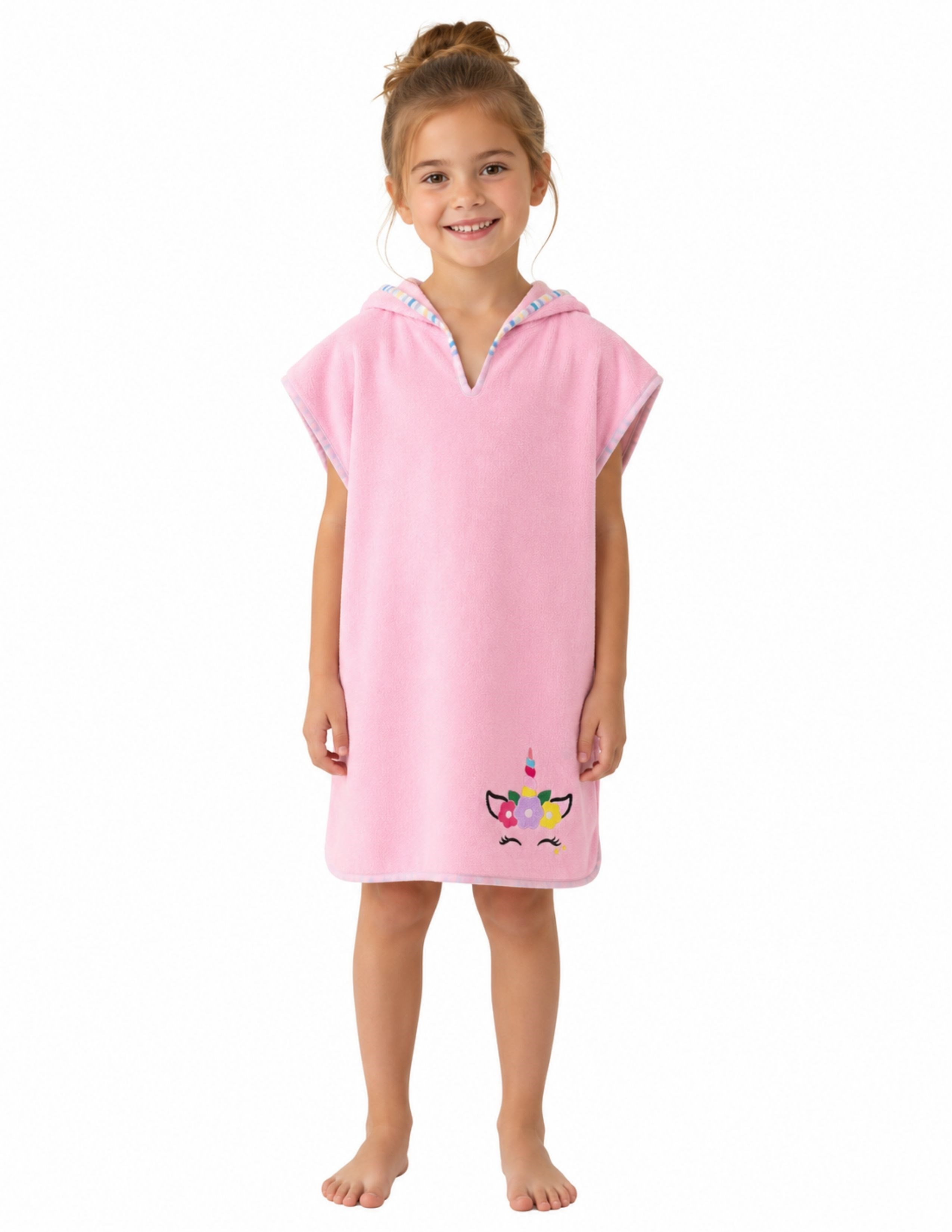 Towel Kız Çocuk Pembe Kapşonlu Panço Plaj Havlu