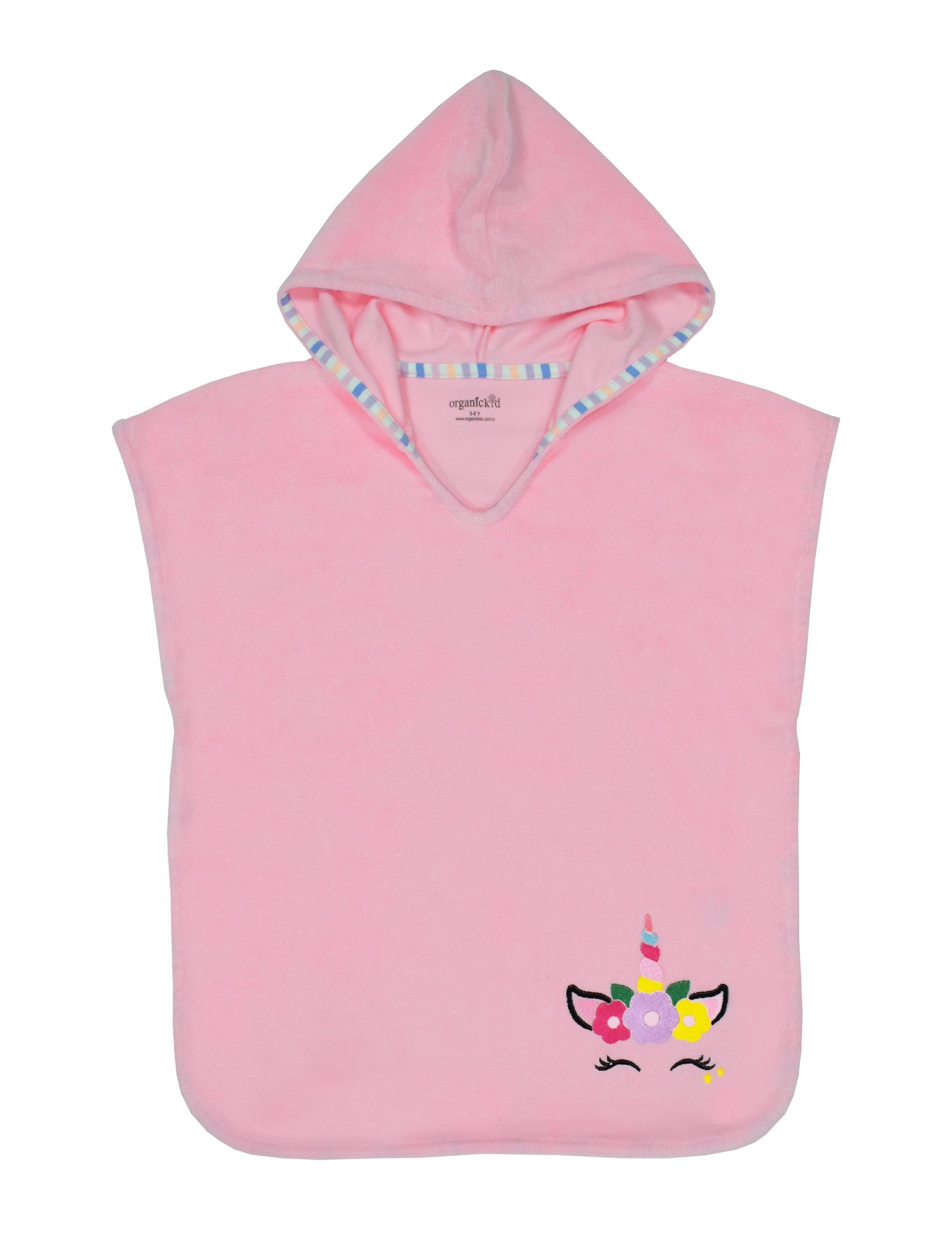Towel Kız Çocuk Pembe Kapşonlu Panço Plaj Havlu