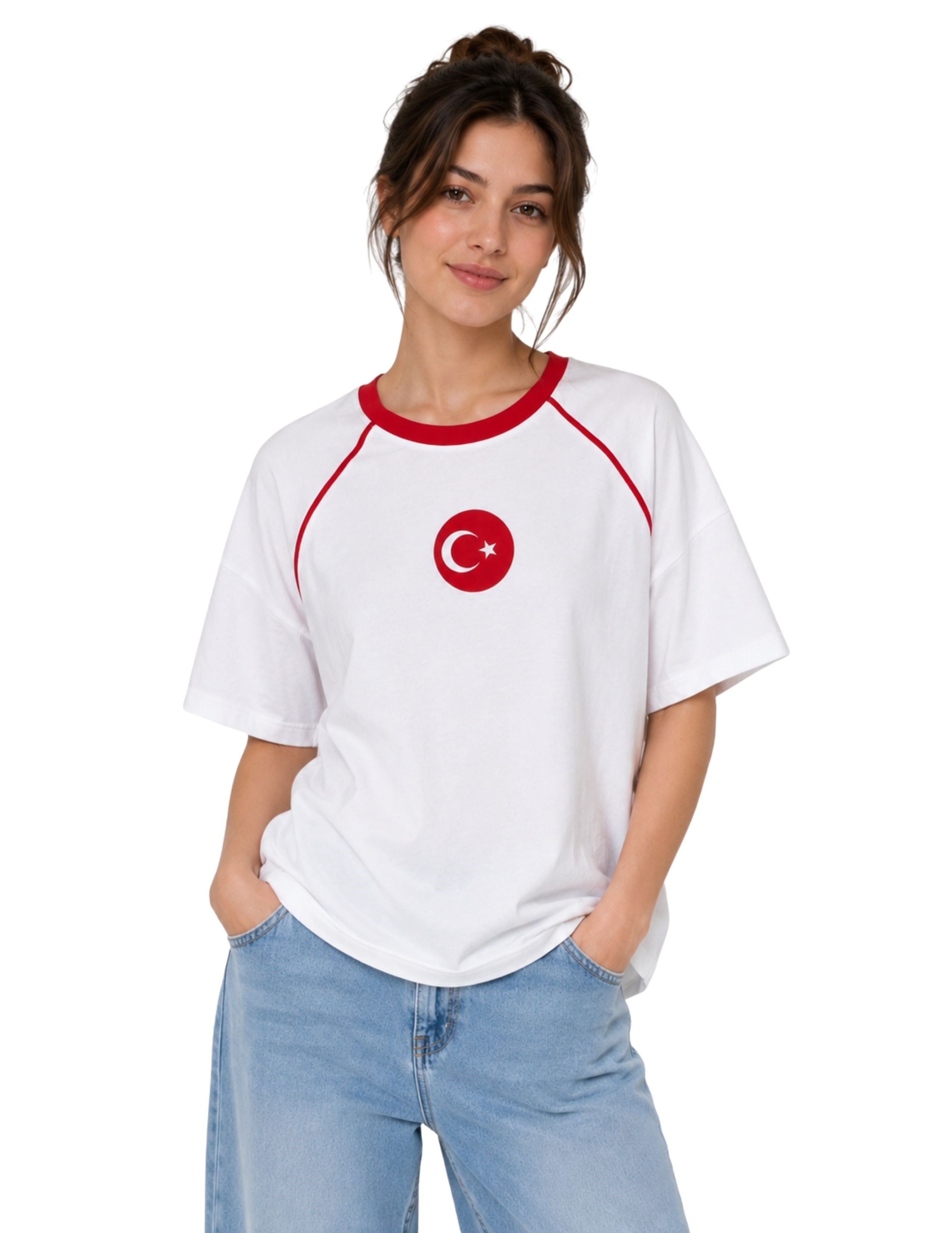 Türkiye Unisex Beyaz Reglan Kol Baskılı T-shirt