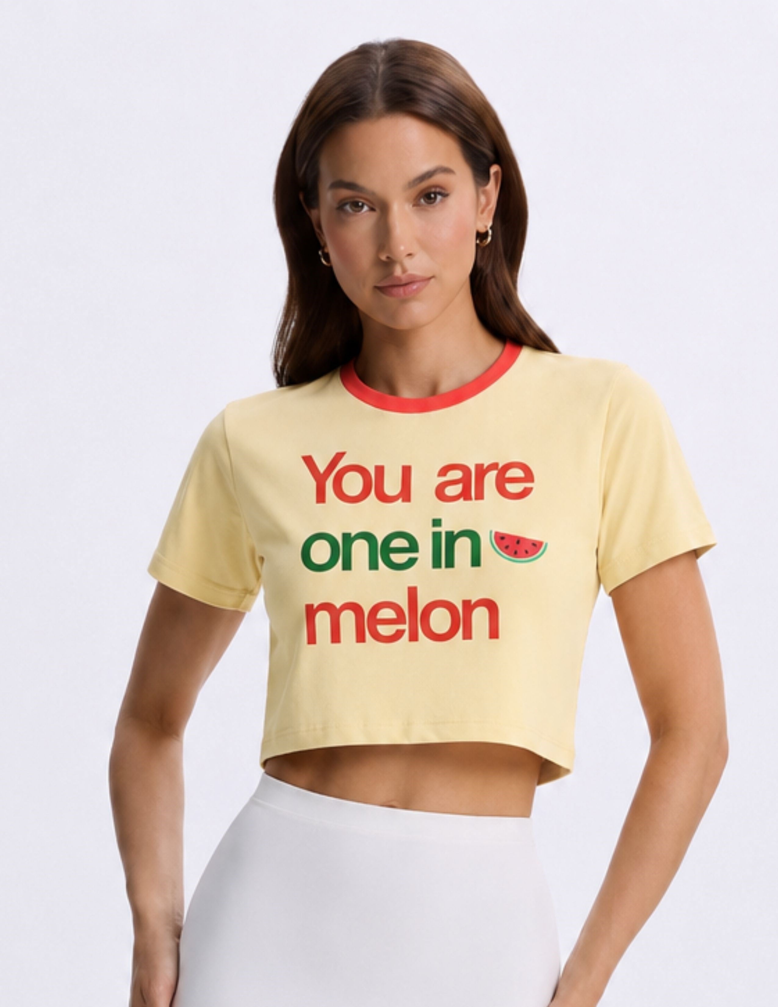 Watermelon Kadın Krem Crop T-shirt