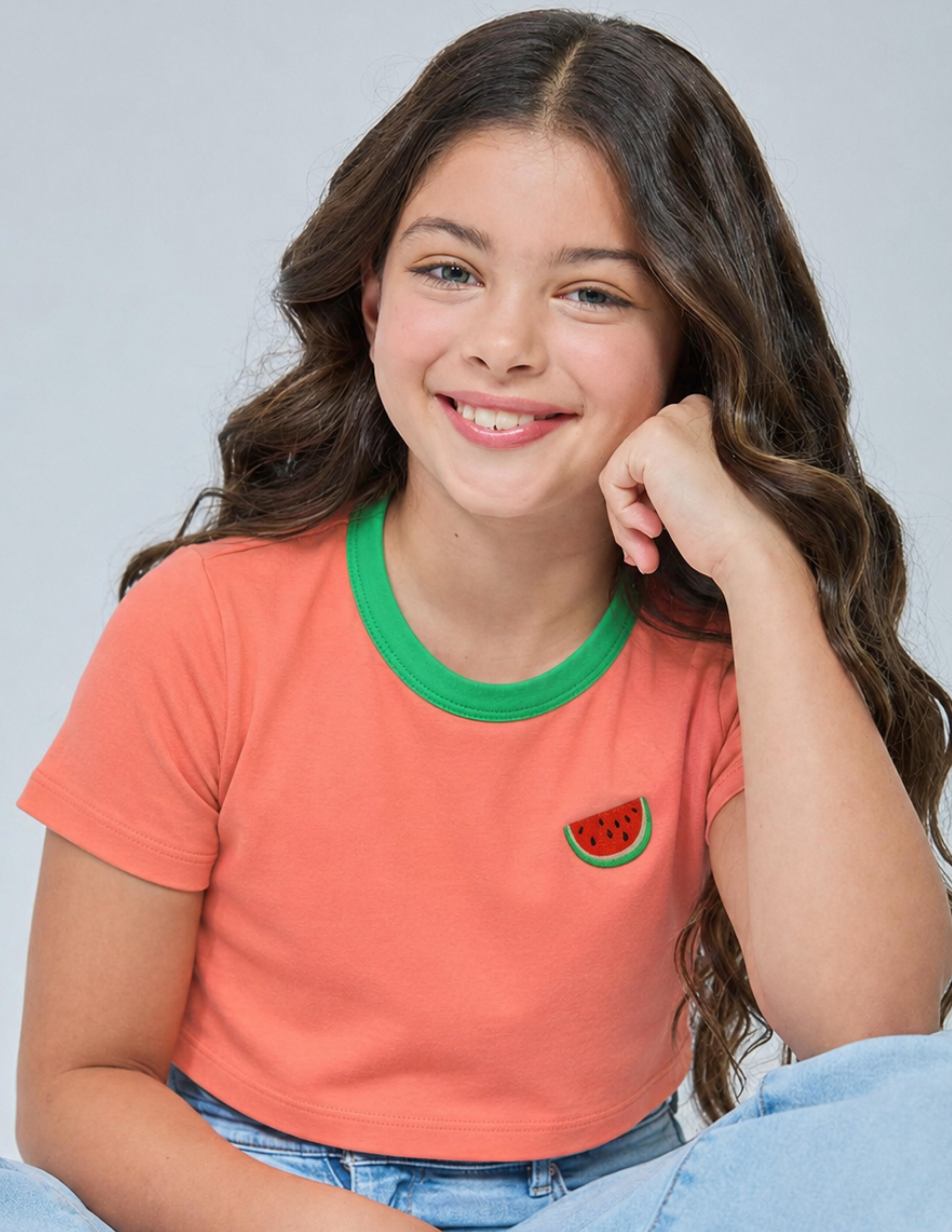 Watermelon Kız Çocuk Somon Crop T-shirt