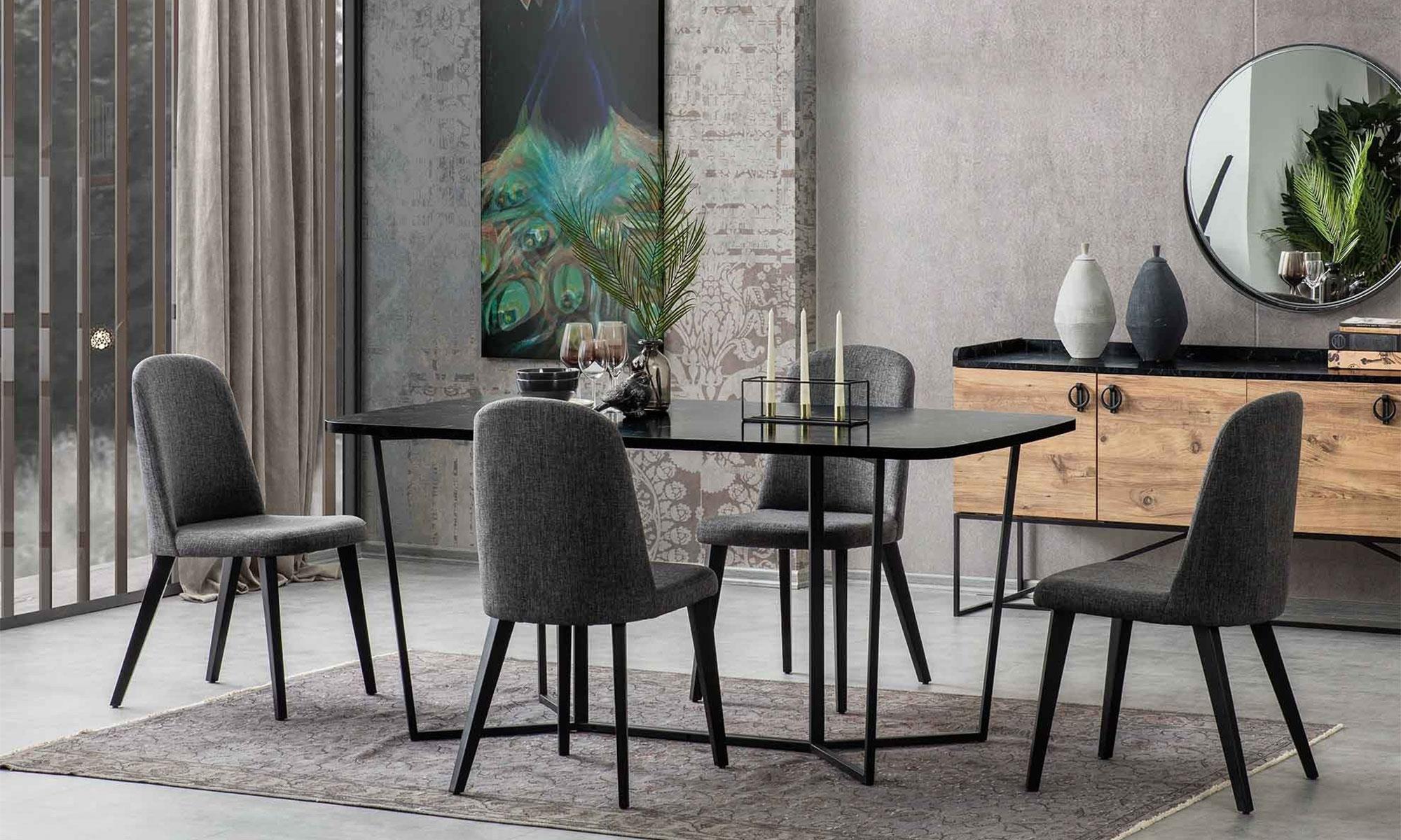 GALA LOFT YEMEK MASASI TAKIM (4 SAND+MASA)-(CEVİZ-SYH)