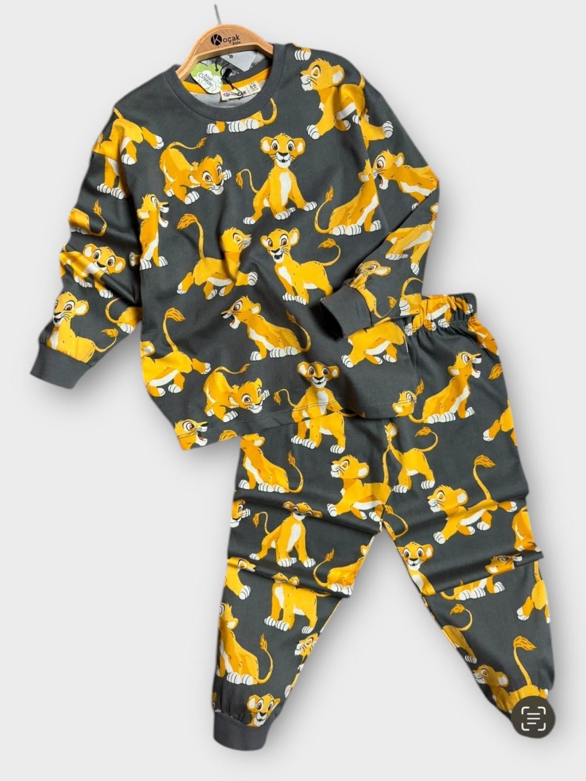Aslan Desenli Pijama Takımı Gri