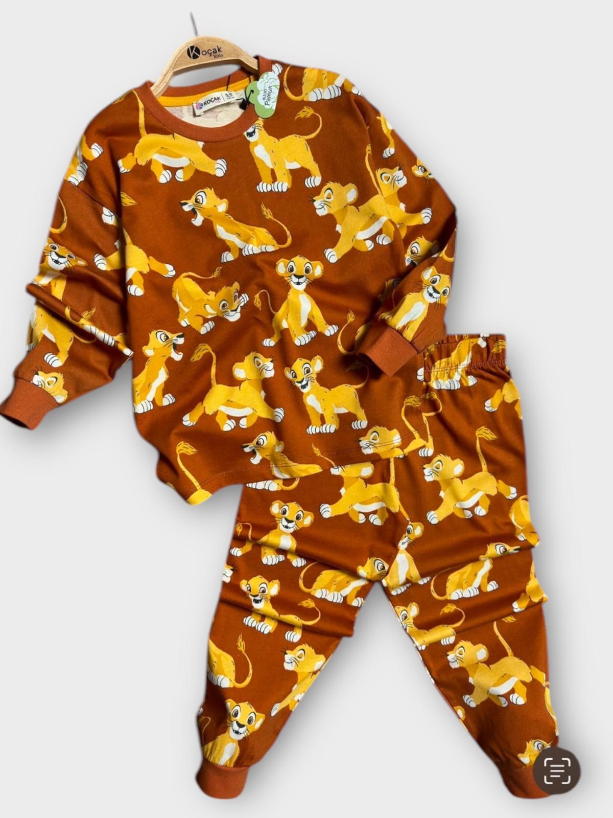 Aslan Desenli Pijama Takımı Turuncu